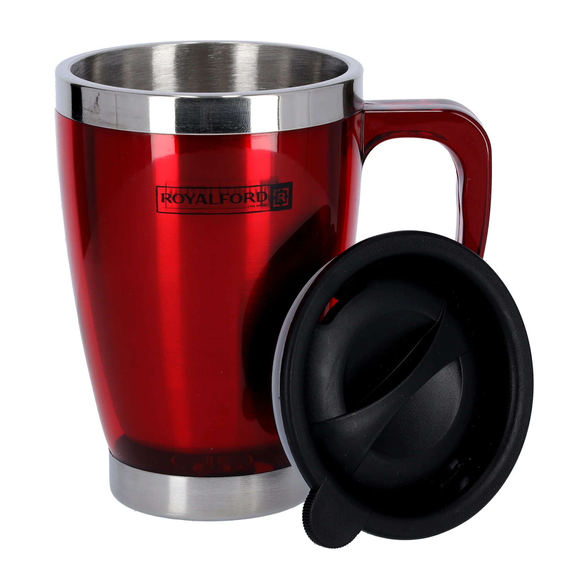 Royalford RF5129RD Double Wall Travel Mug | 400ml Stainless Steel Insulated Coffee Mug | Leak Resistant Thermal Cup for Hot & Cold Drinks | Portable Office & Travel Mug - Image 3