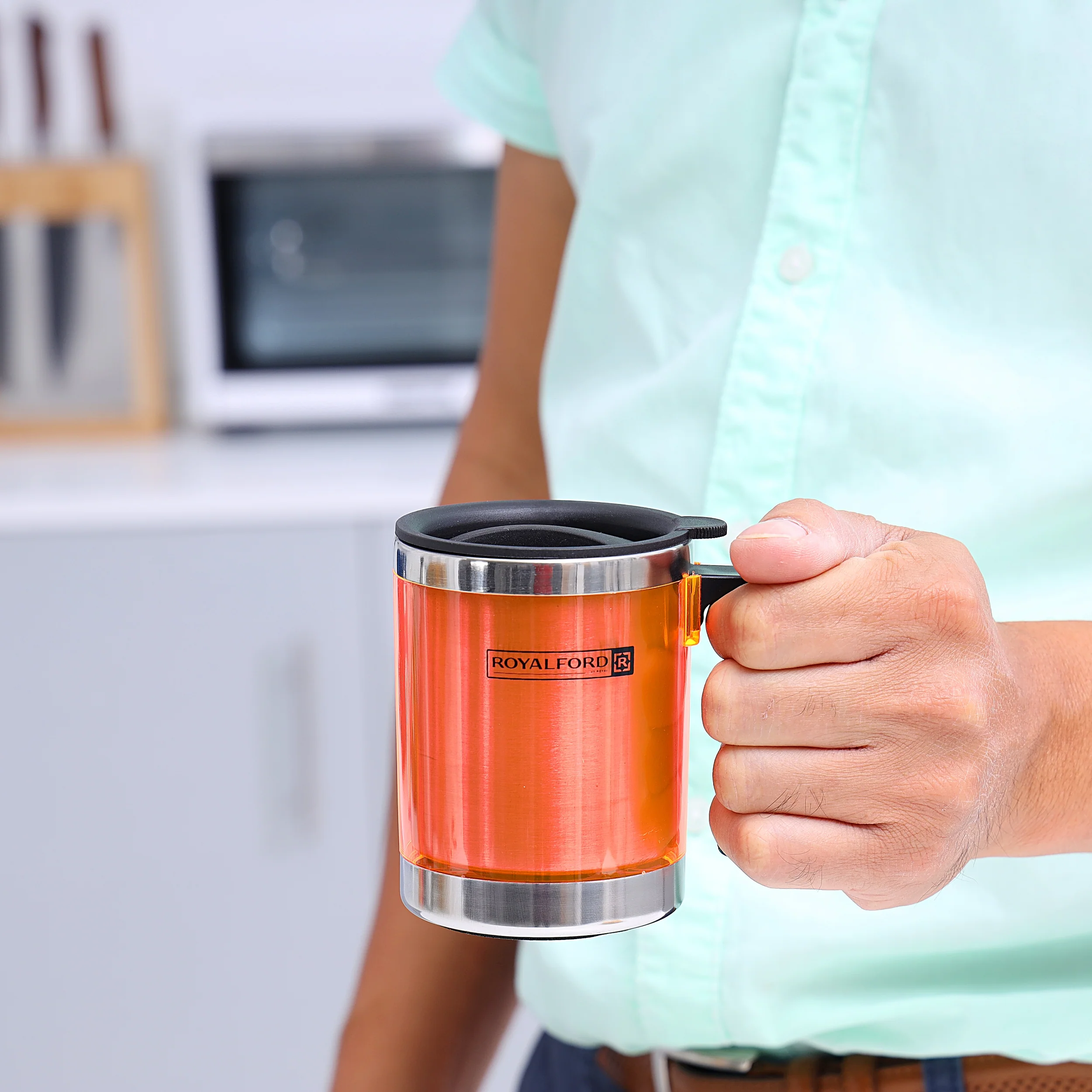 Royalford RF5131 Travel Mug 290ml| Double Wall Stainless Steel Insulated Cup with Handle Leak Resistant Design| Keeps Drinks Hot and Cold Durable Portable Mug| - Image 2