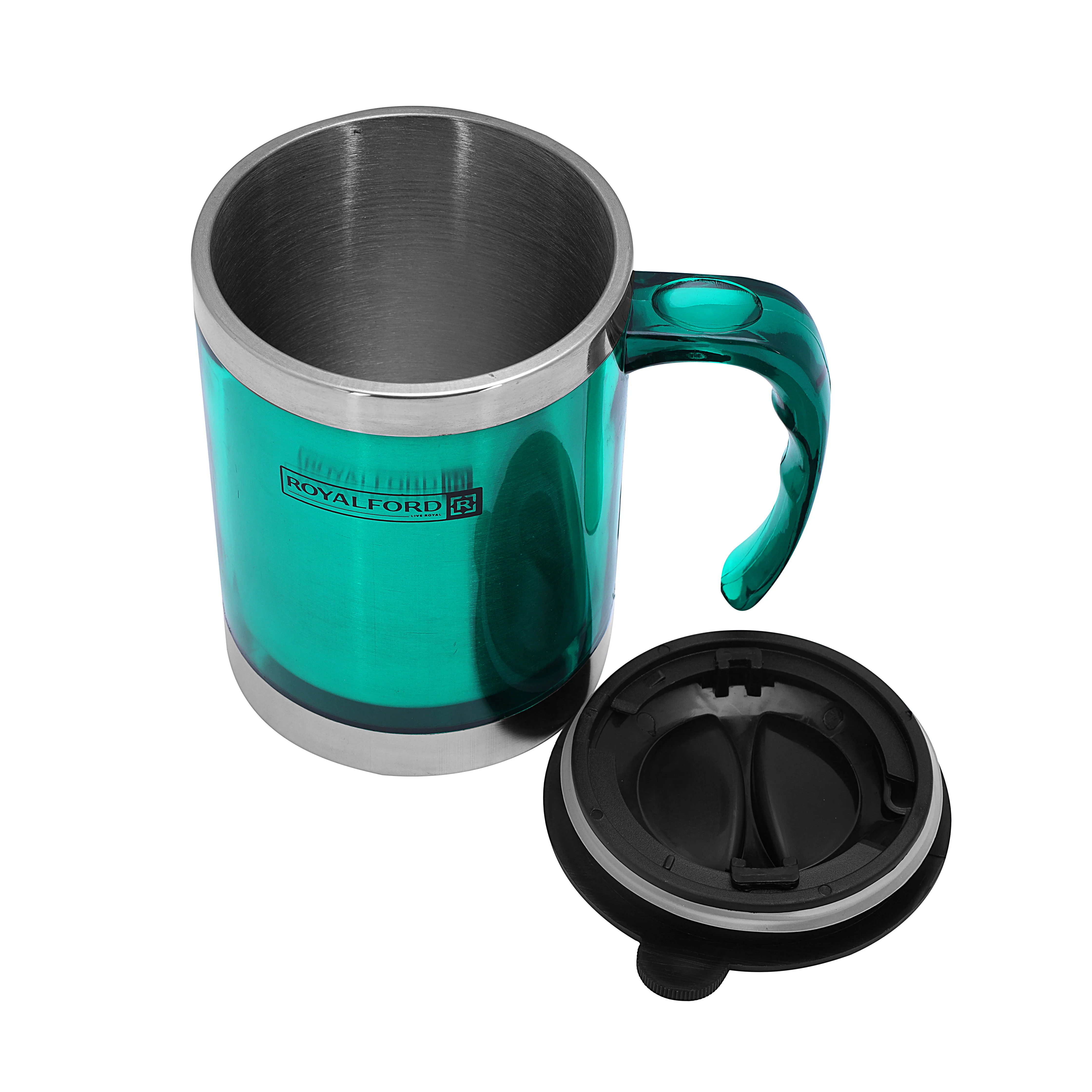 Royalford RF5131GR Travel Mug 290ml| Double Wall Stainless Steel Cup with Handle Leak Resistant Design| Keeps Drinks Hot or Cold Durable Portable for Office Travel Use| - Image 3