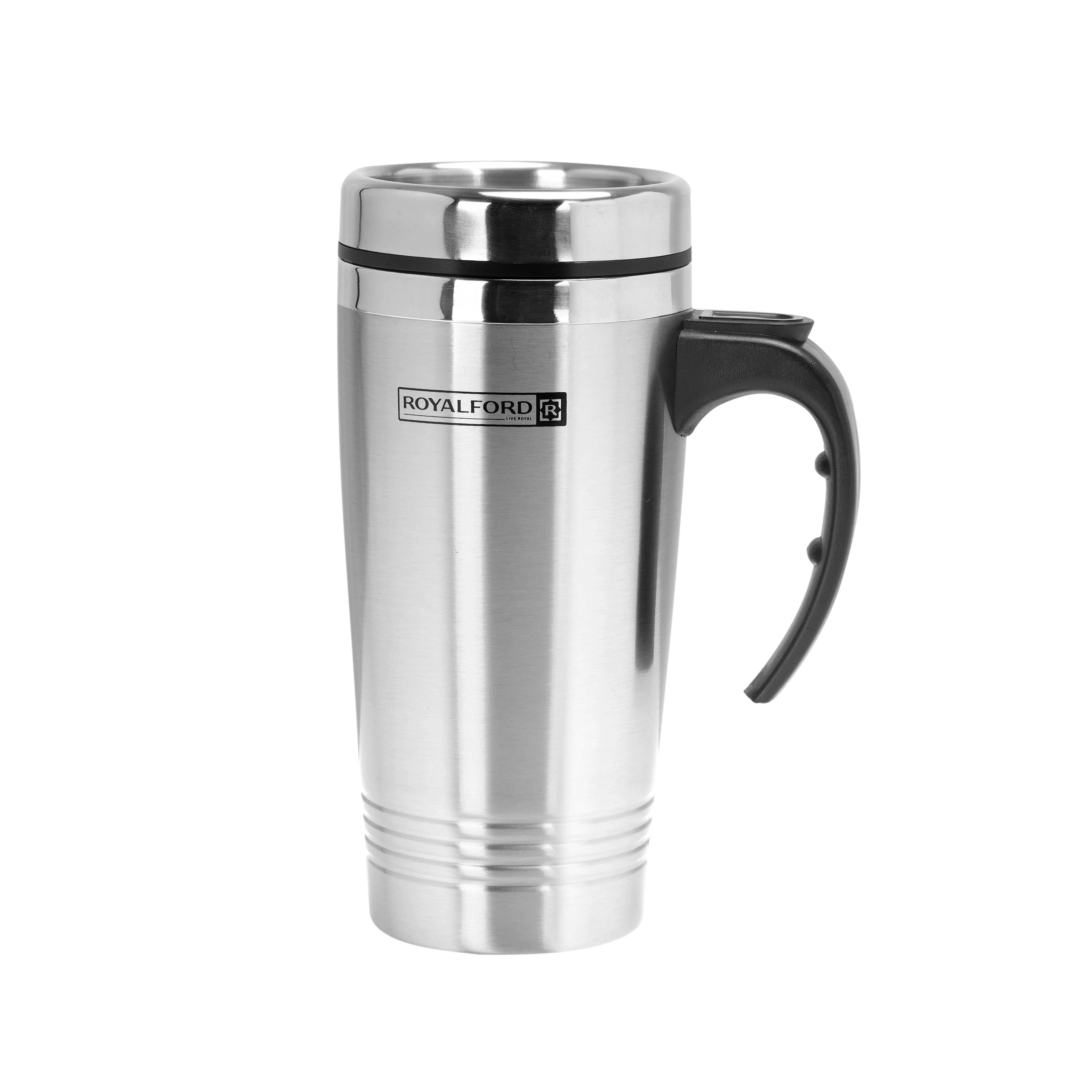 Royalford RF5133 Travel Mug |16oz 470ml Stainless Steel Insulated Coffee Mug with Handle | Hot & Cold Temperature Retention | Spill Resistant Lid |Durable Reusable Design