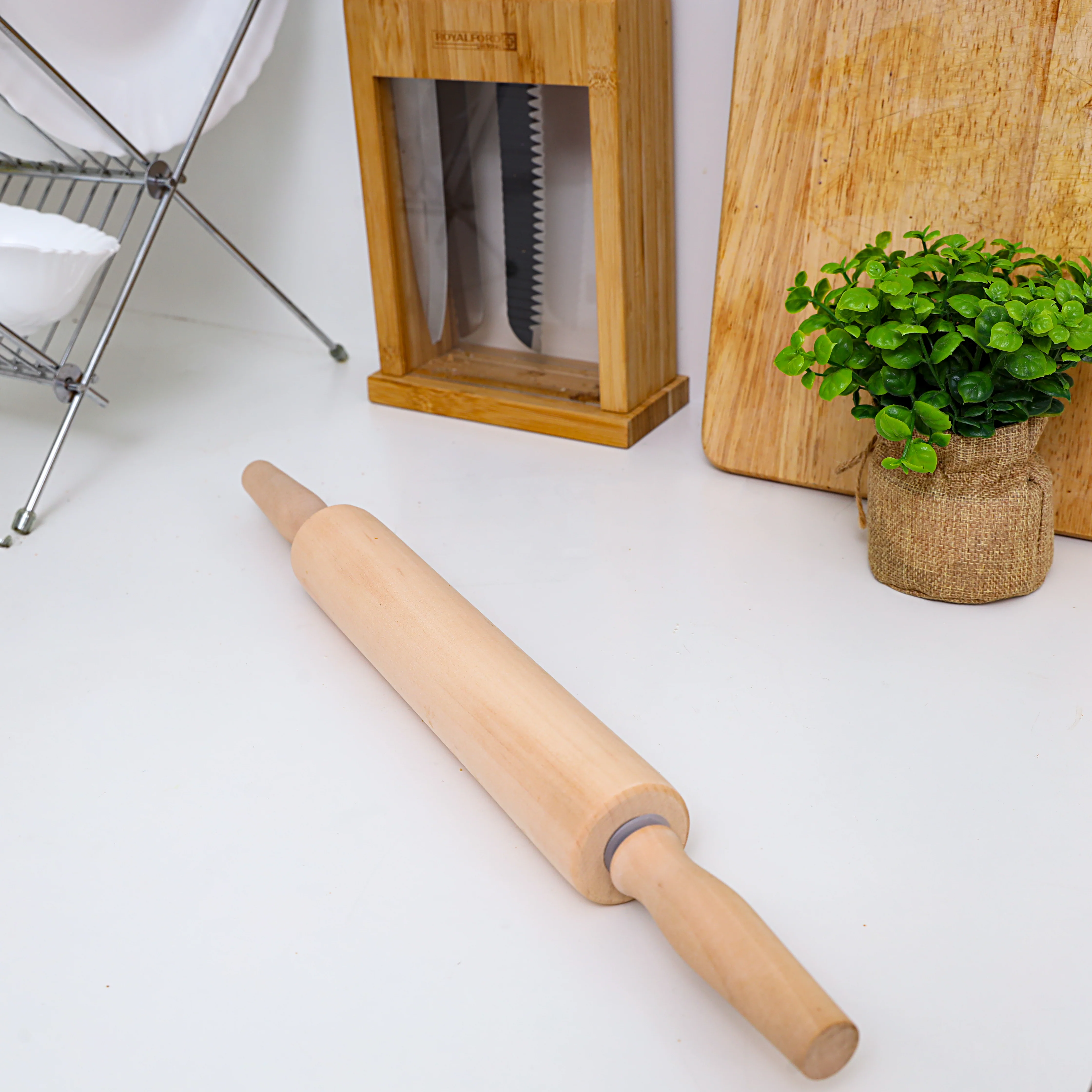 Royalford RF5370 Lotus Wood Rolling Pin | Wooden Dough Roller with Ergonomic Handles | Traditional Baking Roller for Roti, Chapati, Pizza, and Pastry | Easy to Use - Image 2