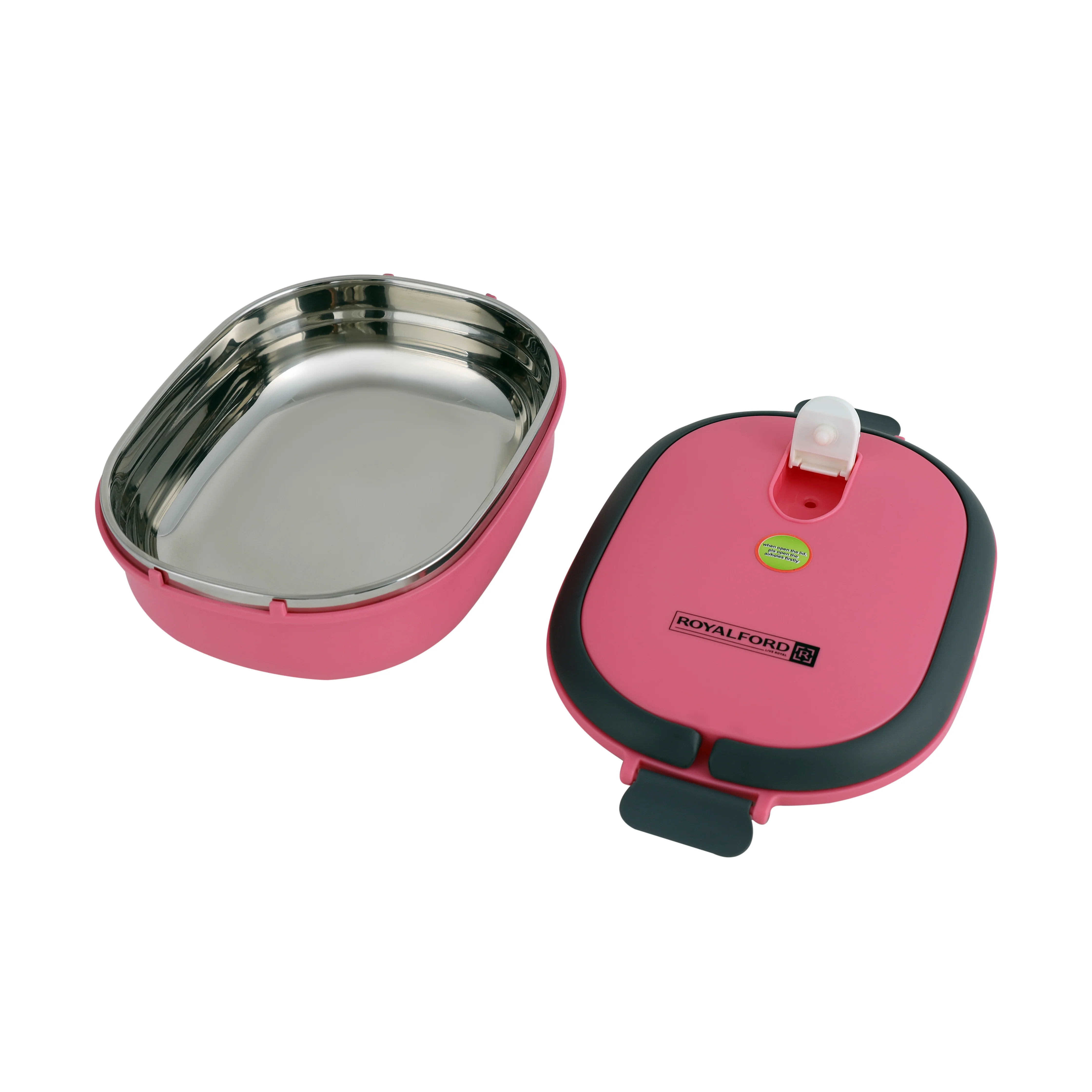 Royalford RF5652 0.9L Stainless Steel Lunch Box | Insulated Food Container with Secure Lock Lid | Durable Outer Body | Leak-Resistant Design for Office, School & Travel - Image 3