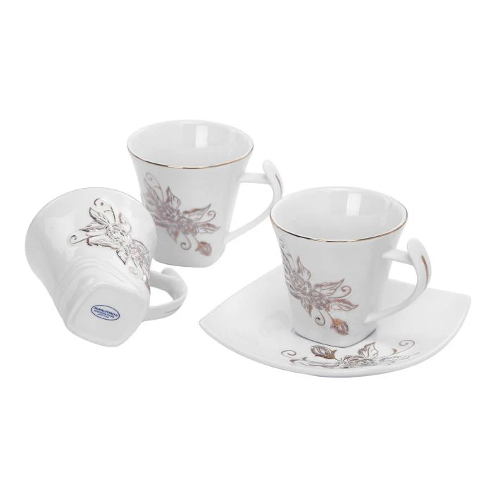 Royalford RF5725 New Bone China Square Cup & Saucer Set, 12 Pcs | Ideal for Daily Use - Non-Toxic, Ecologically Tasteless, Smooth Surface, Translucent, Comfortable Grip and Lightweight - Image 3