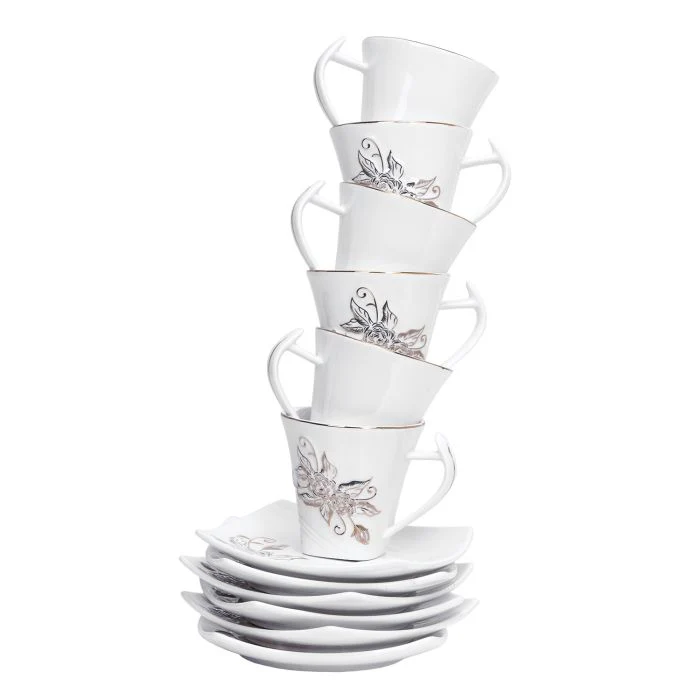 Royalford RF5725 New Bone China Square Cup & Saucer Set, 12 Pcs | Ideal for Daily Use - Non-Toxic, Ecologically Tasteless, Smooth Surface, Translucent, Comfortable Grip and Lightweight - Image 4