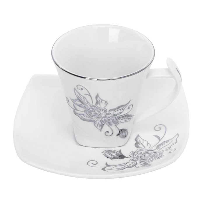Royalford RF5726 New Bone China Square Cup & Saucer Set, 12 Pcs | Ideal for Daily Use - Non-Toxic, Ecologically Tasteless, Smooth Surface, Translucent, Comfortable Grip and Lightweight - Image 3