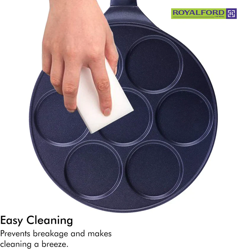 Royalford RF5781 Die-Cast Aluminium Pancake Maker | 7-Cup Non-Stick Pancake Pan | Heat-Resistant Exterior| Bakelite Soft-Touch Handle| Easy Cleaning & Dishwasher-Safe - Image 3