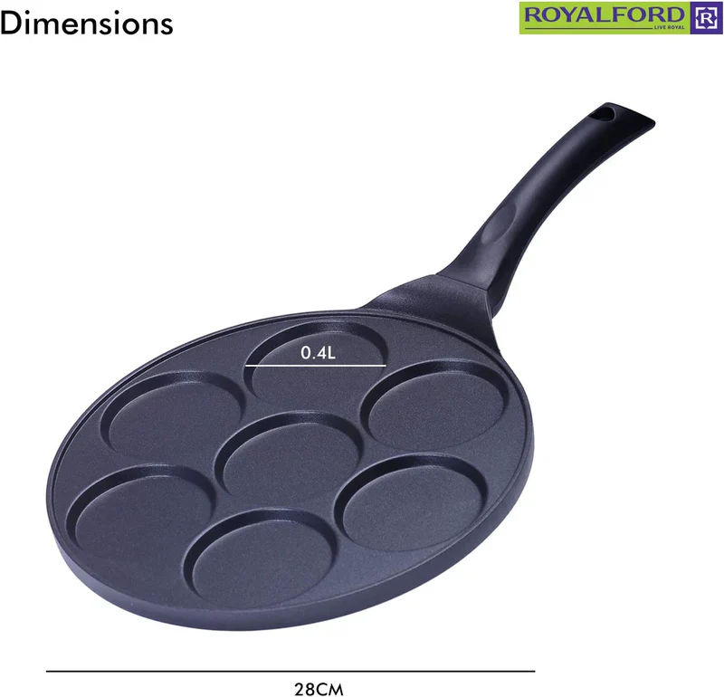 Royalford RF5781 Die-Cast Aluminium Pancake Maker | 7-Cup Non-Stick Pancake Pan | Heat-Resistant Exterior| Bakelite Soft-Touch Handle| Easy Cleaning & Dishwasher-Safe - Image 5