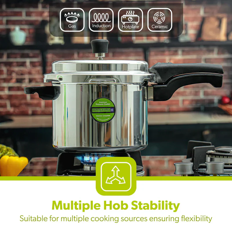 Royalford RF5802 5L Induction Base Pressure Cooker | Fast & Safe Cooking | Durable Aluminium Body | Even Heat Distribution | Secure Lock System | Energy Efficient - Image 4