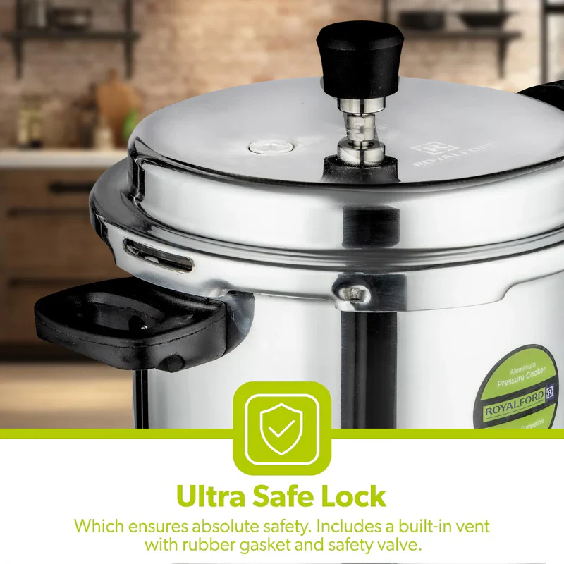Royalford RF5802 5L Induction Base Pressure Cooker | Fast & Safe Cooking | Durable Aluminium Body | Even Heat Distribution | Secure Lock System | Energy Efficient - Image 6
