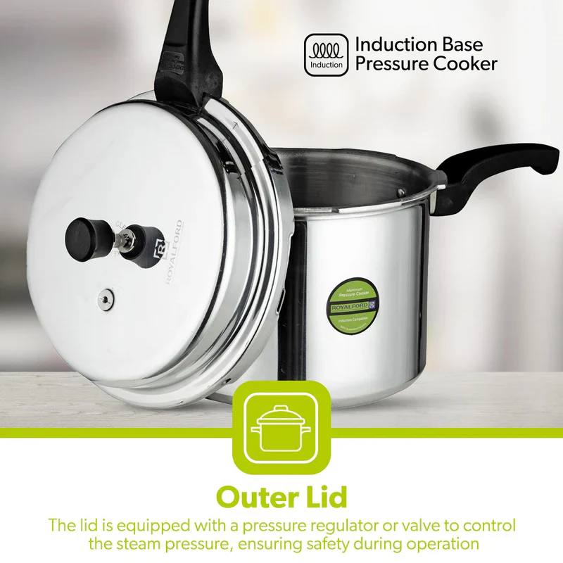 Royalford RF5802 5L Induction Base Pressure Cooker | Fast & Safe Cooking | Durable Aluminium Body | Even Heat Distribution | Secure Lock System | Energy Efficient - Image 7