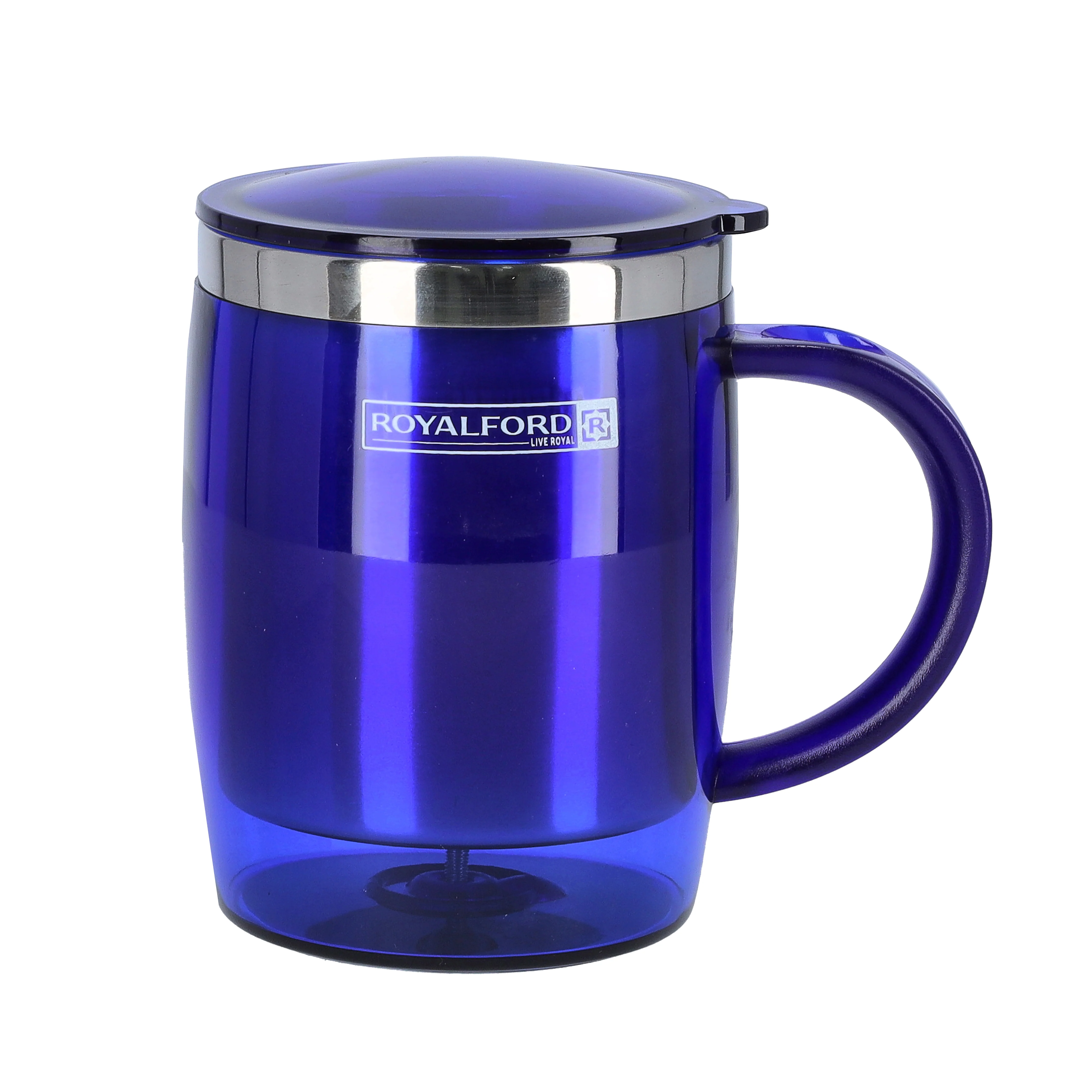 Royalford RF6154BL Double Wall Travel Mug | 400ML Stainless Steel Insulated Coffee Cup | BPA Free Leak Resistant Thermal Mug for Hot & Cold Drinks | Portable Travel Mug