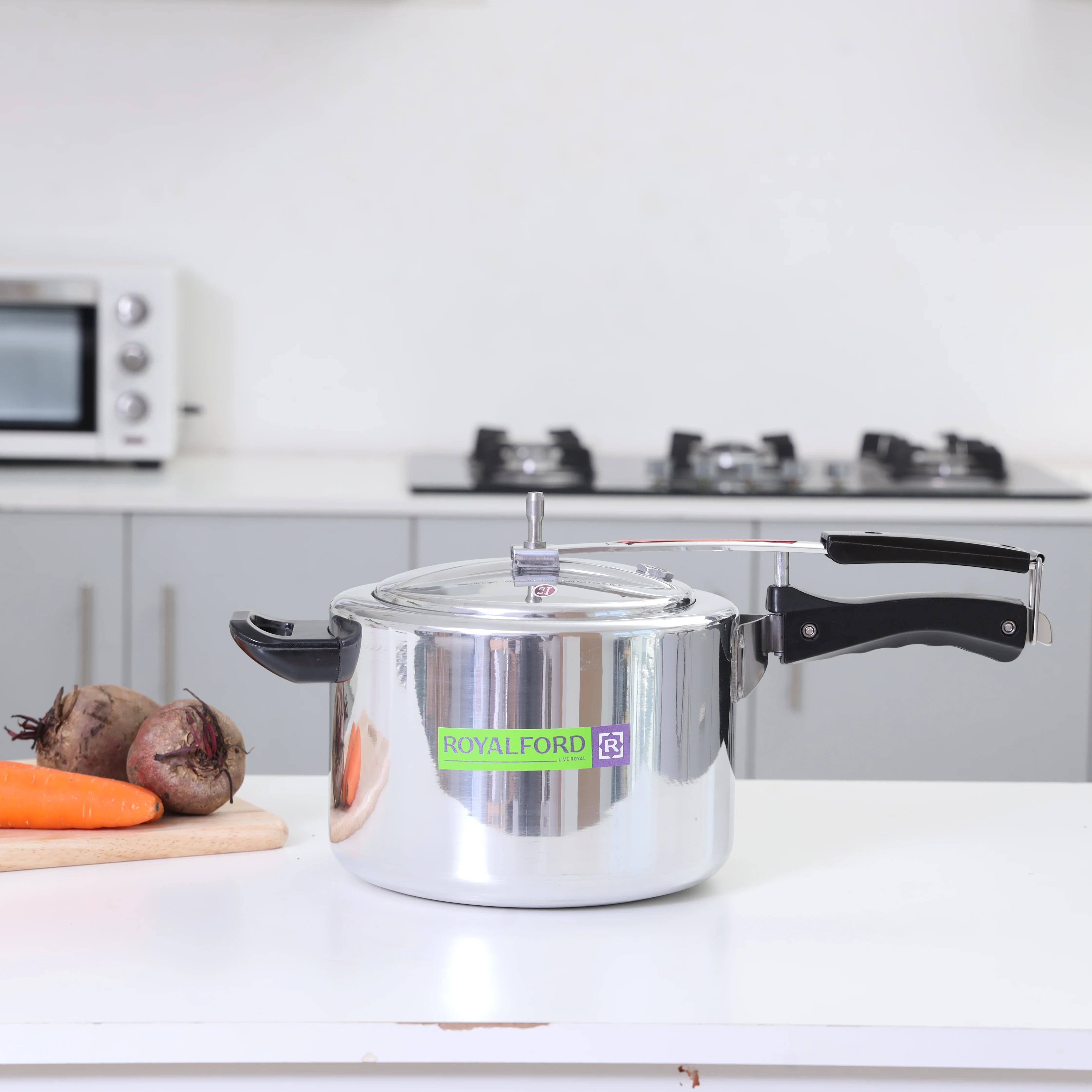 Royalford RF6541 5L Virgin Aluminium Pressure Cooker| Strong Body & Heavy Base | Whistling Weight Valve | Free Gasket & Safety Valve | Safe & Durable with 5-Year Warranty - Image 2