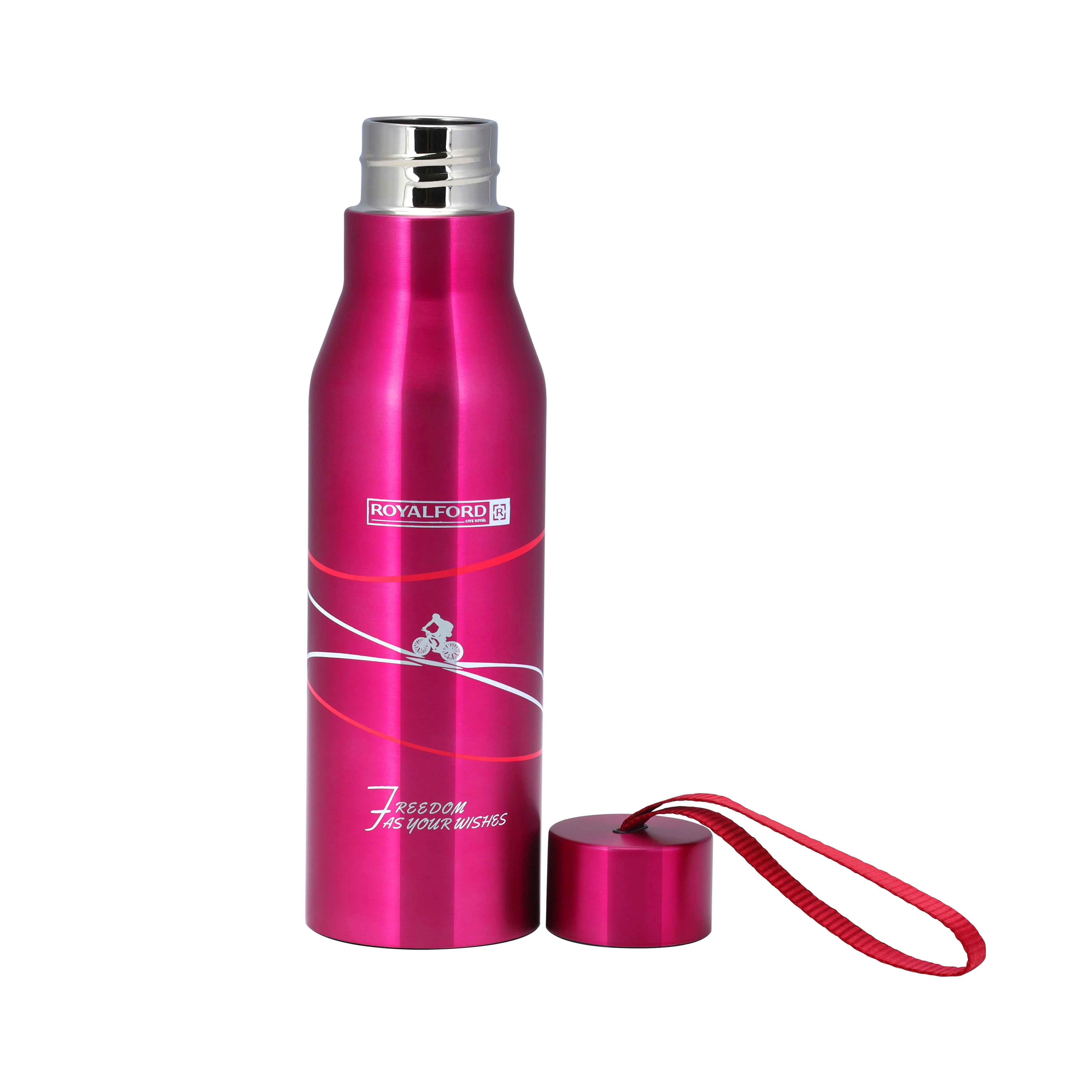 Royalford RF6605PN  Stainless Steel Vacuum Bottle | 450ml Capacity |  Double Wall Insulated Hot & Cold Flask | 304 Steel Inner | Leak Resistant Lid & Carry Strap - Image 2