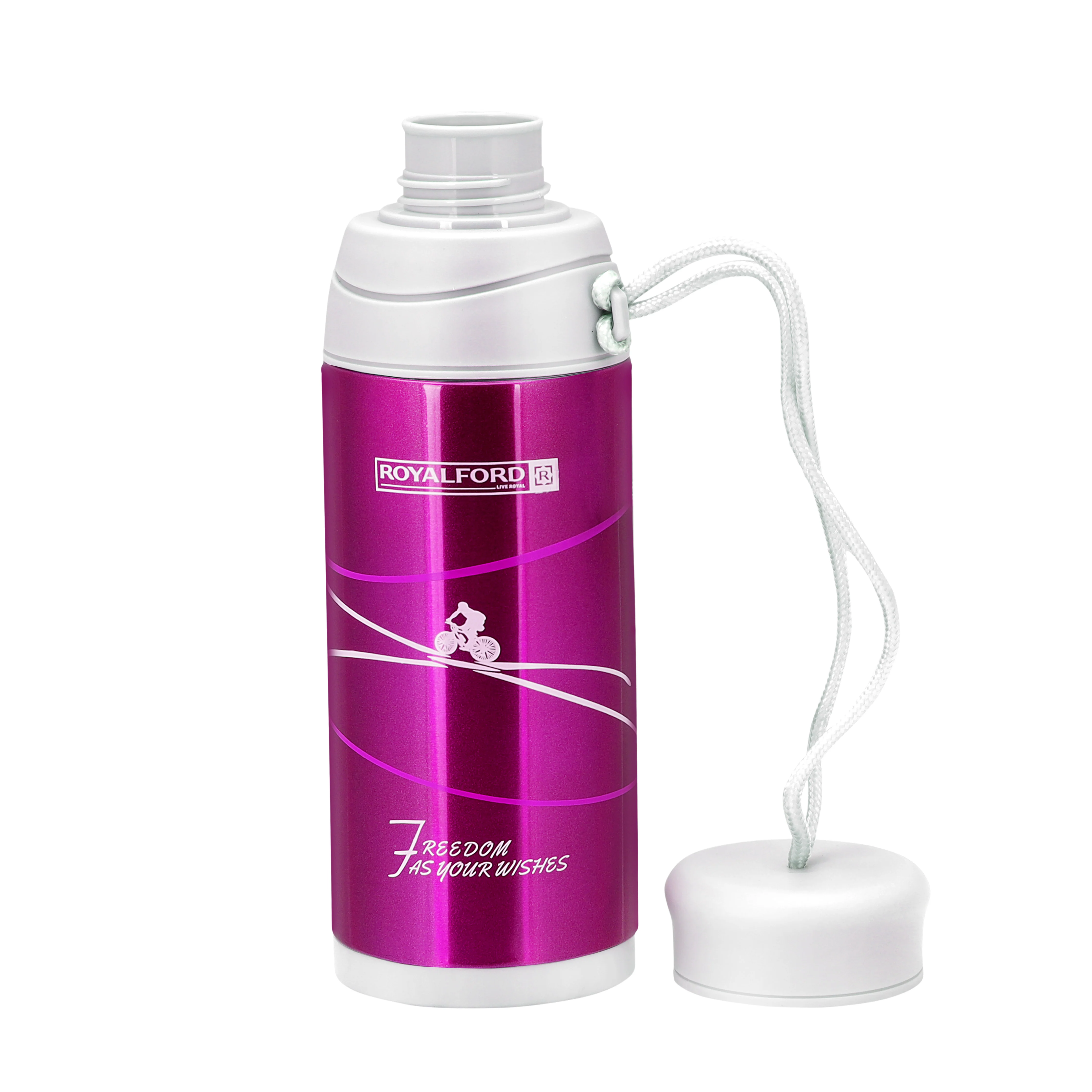 Royalford RF6607PN 320ml Stainless Steel Vacuum Bottle | 304 Inner | Double Wall Insulated Hot & Cold Flask| Leak Resistant Travel Mug with Strap for Office & School Use - Image 2