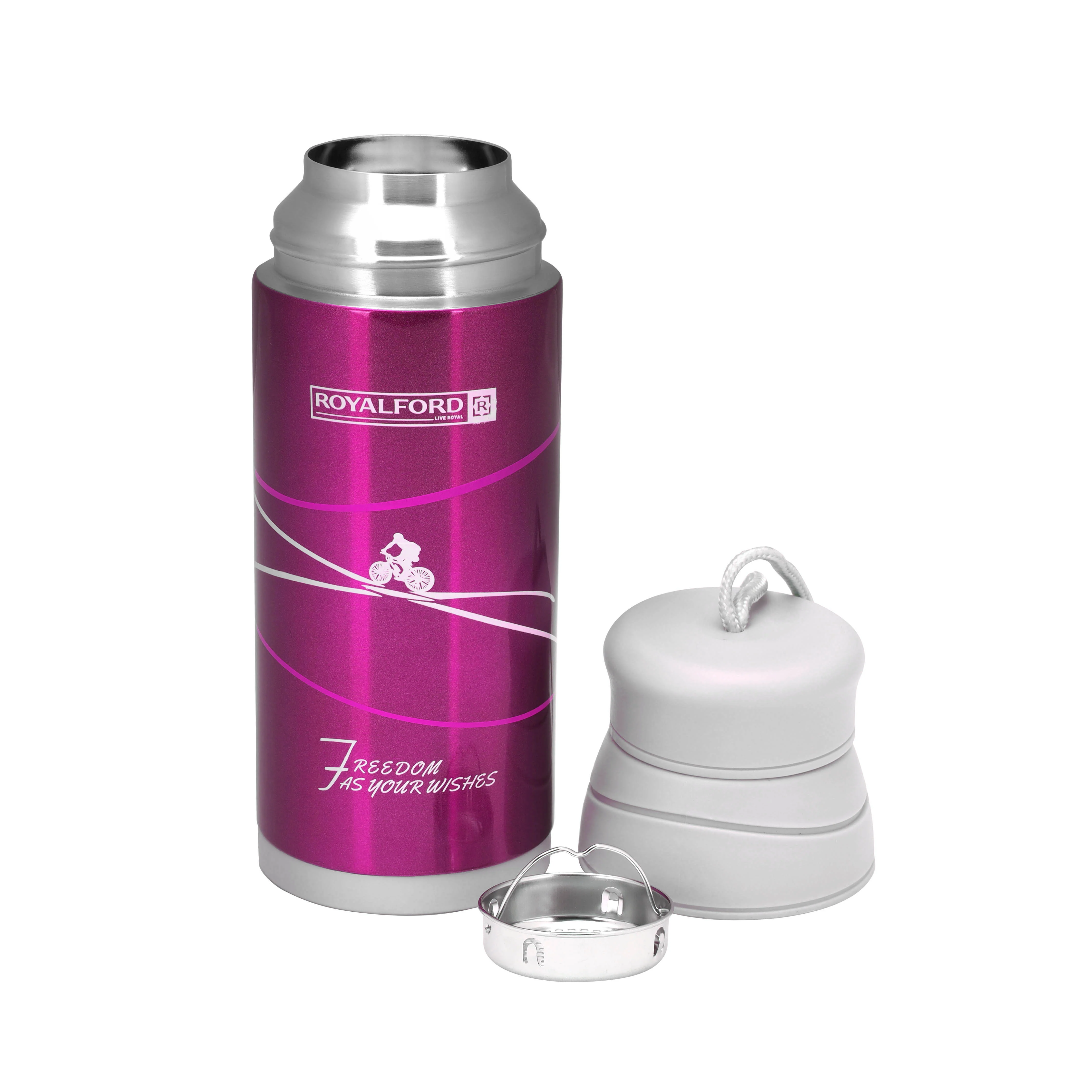 Royalford RF6607PN 320ml Stainless Steel Vacuum Bottle | 304 Inner | Double Wall Insulated Hot & Cold Flask| Leak Resistant Travel Mug with Strap for Office & School Use - Image 3
