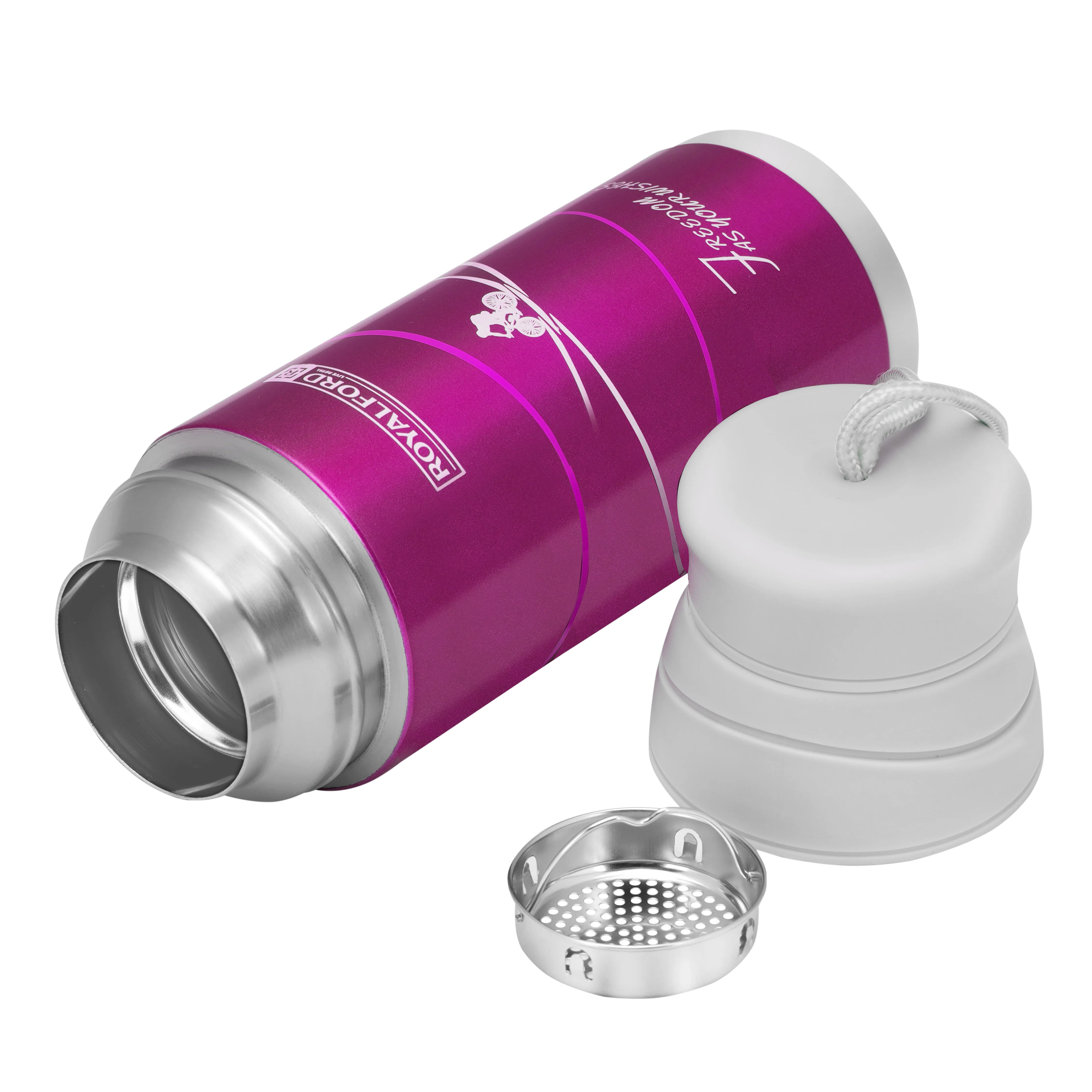 Royalford RF6607PN 320ml Stainless Steel Vacuum Bottle | 304 Inner | Double Wall Insulated Hot & Cold Flask| Leak Resistant Travel Mug with Strap for Office & School Use - Image 4