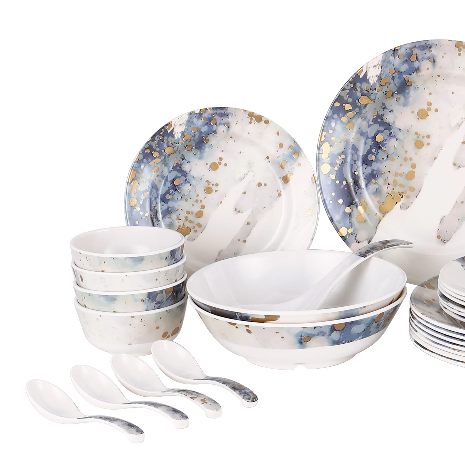 Royalford RF6718 45-Piece Melamine Dinner Set | Elegant Blue & Gold Design | Chip-Resistant | Lightweight Dinnerware| Food Grade Premium Tableware for Home Dining - Image 2