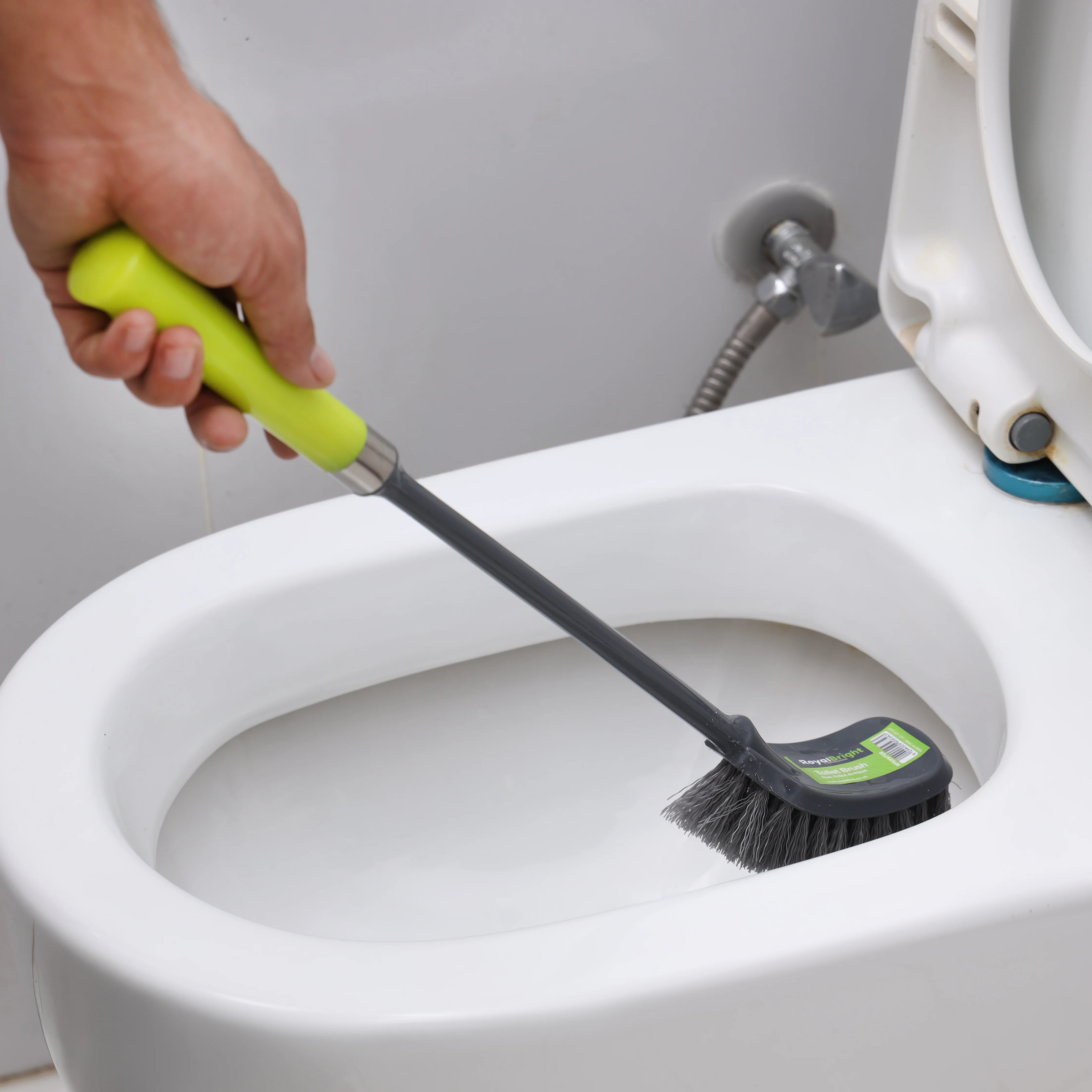 Royalford RF6997GR toilet brush with long handle| ergonomic grip, flexible bristles for deep cleaning| scratch-free, and durable PP+PET material, for all toilet| - Image 2