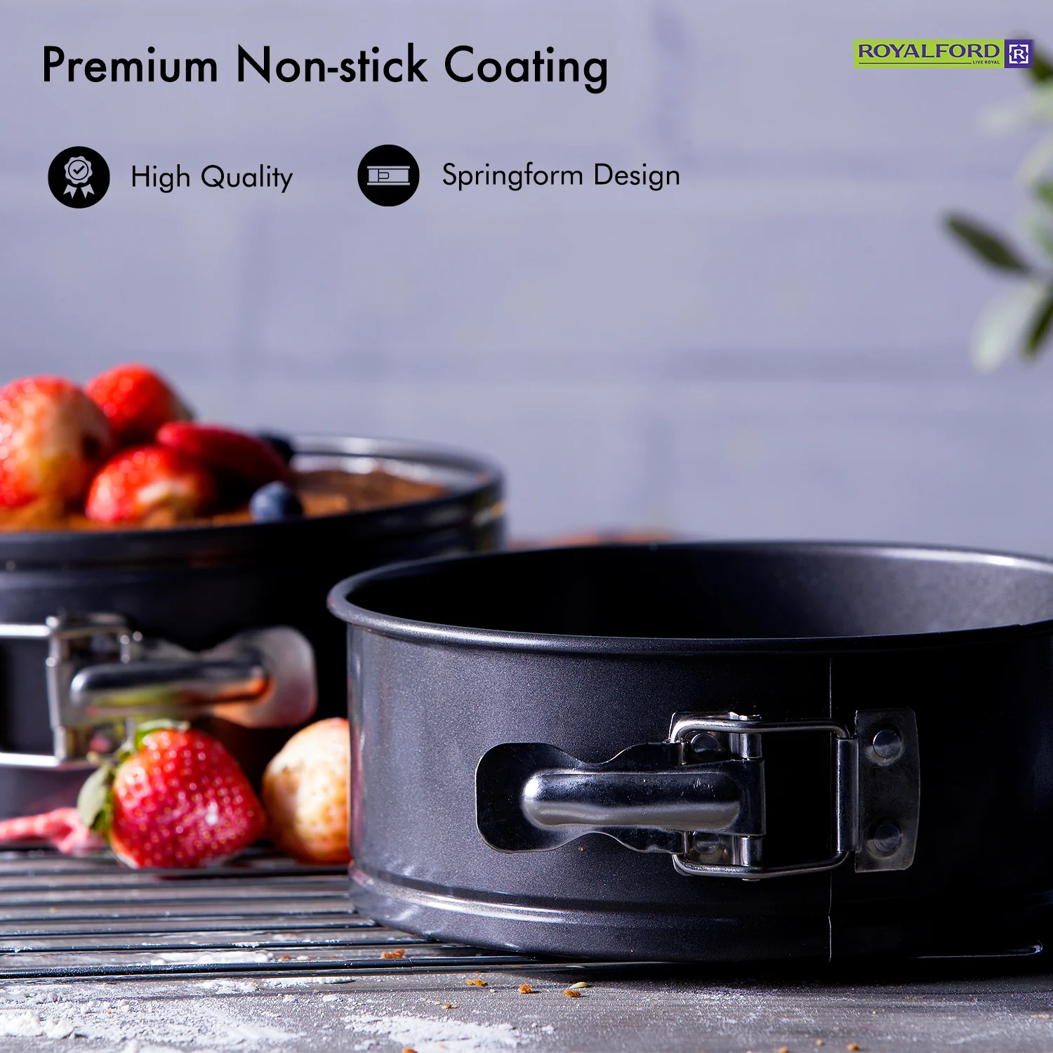 Royalford RF7046 3PCS Spring Form Set | Non-Stick| Oven Safe Bakeware | Round, Heart & Mini Cake Moulds for Perfect Cheesecakes, Baking & Easy Release Durable Design - Image 4