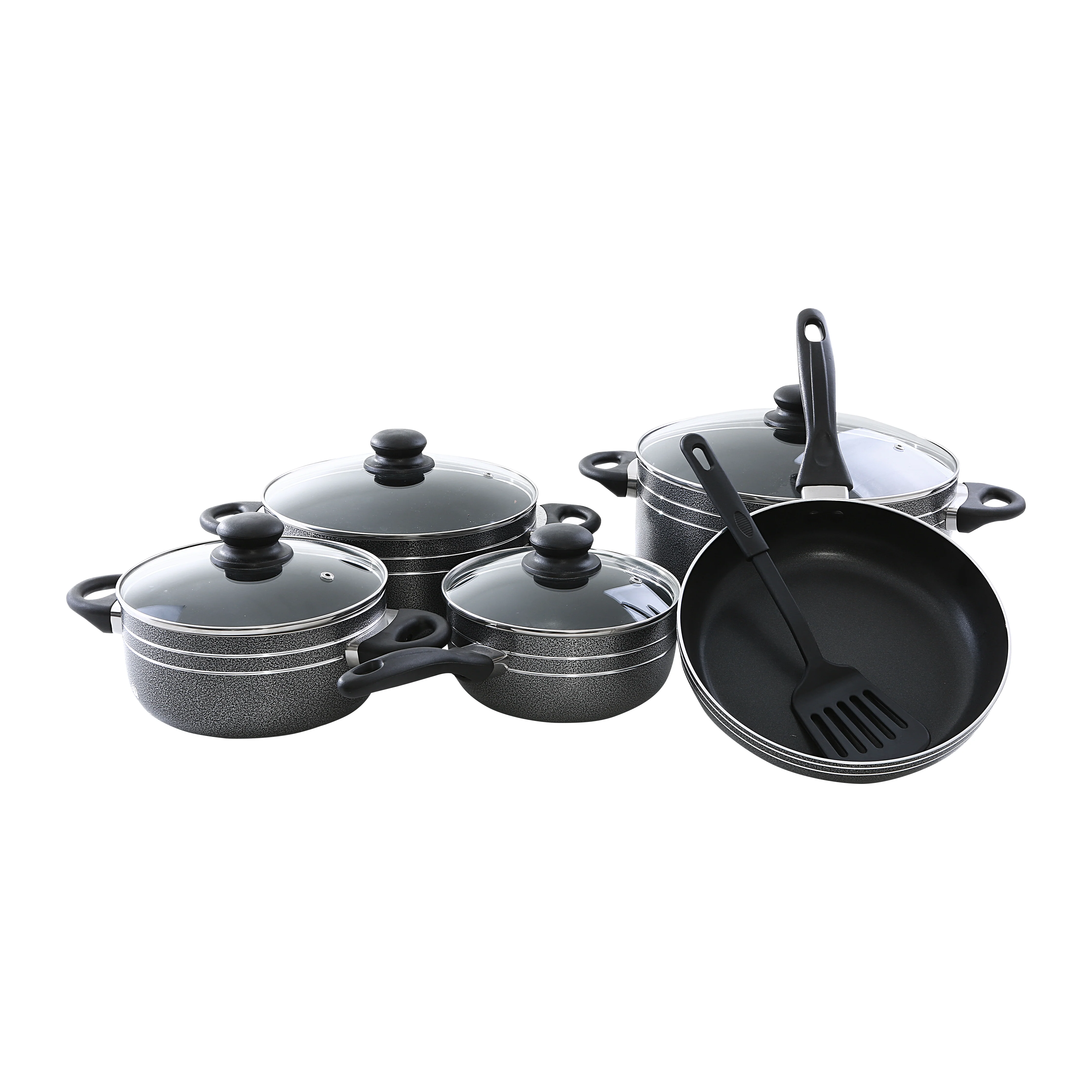 Royalford RF7065 10 Pcs Non-Stick Cookware Set  | Glass Lids | 3 Layer Coating |  Strong Aluminium Body  &  Heat-Resistant Bakelite Handles for Everyday Cooking - Image 3