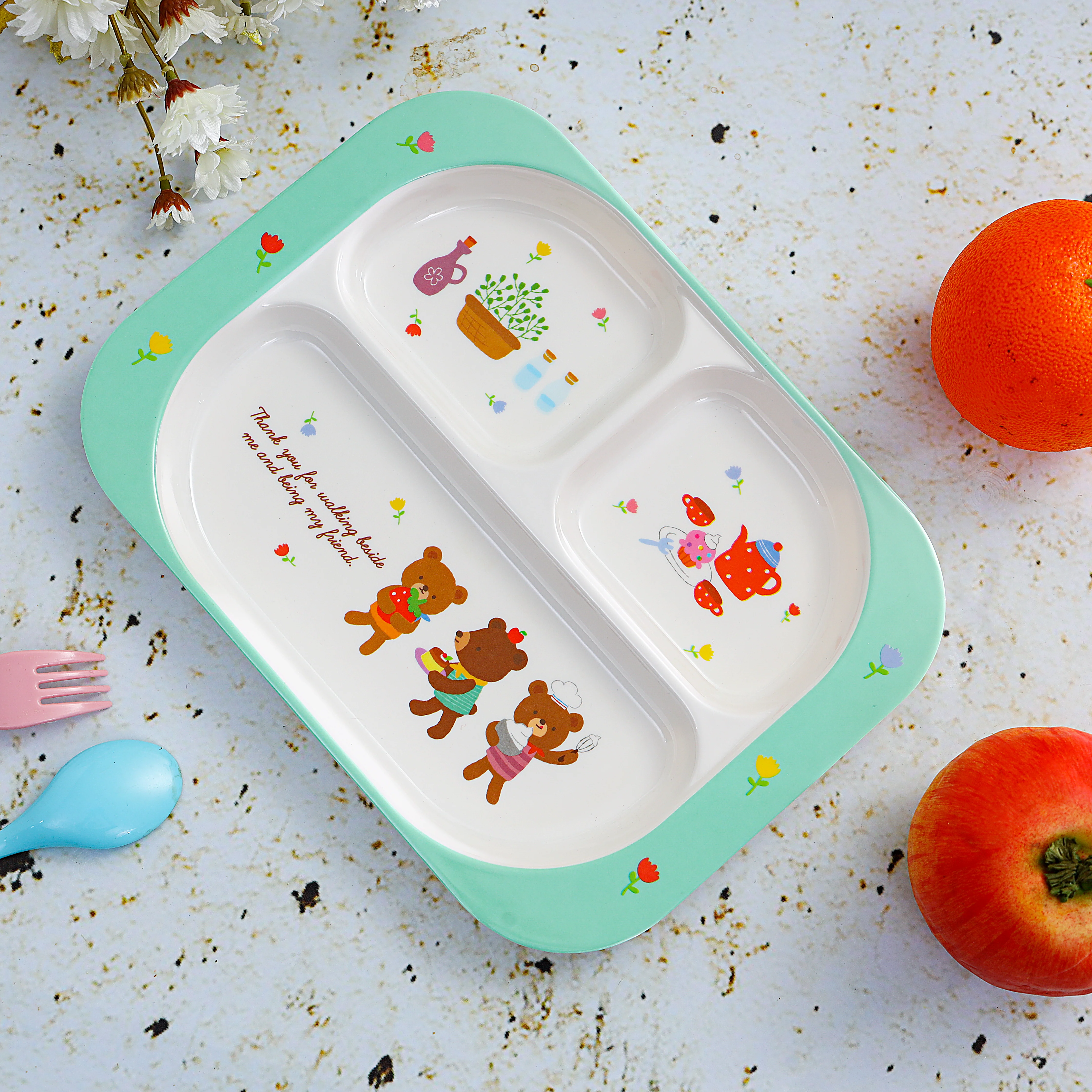 Royalford RF7247 Kids Baby Plate | 3-Section Rectangular Melamine Baby Feeding Plate | Cute Graphics | Lightweight Durable Tableware for Toddlers & Children Daily Use - Image 2