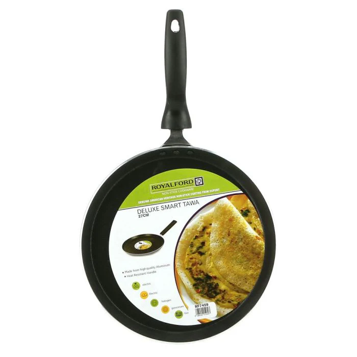 Royalford RF7459 Deluxe Smart Tawa 27CM | Non-Stick Aluminium Flat Tawa |  Genuine Dupont Coating | Heat-Resistant Bakelite Handle | Gas, Electric & Halogen Compatible - Image 4