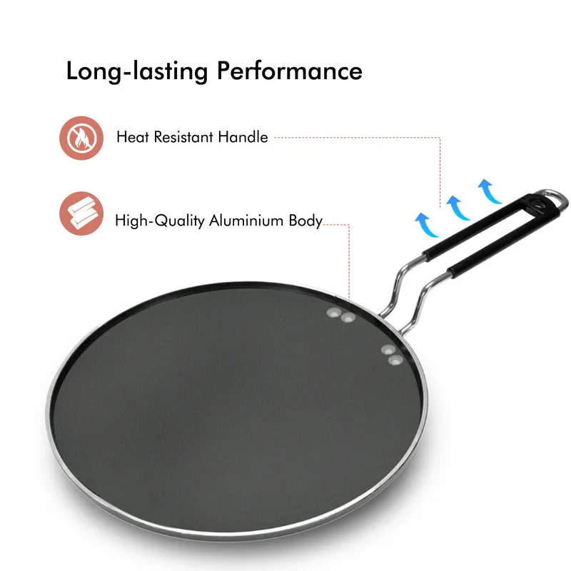 Royalford RF7460 27cm Aluminium Smart Tawa | Non-Stick Coating | Heat Resistant Handle | Low Oil Cooking | Flat Pan for Dosa, Roti , Pancake, Gas & Electric Use - Image 3