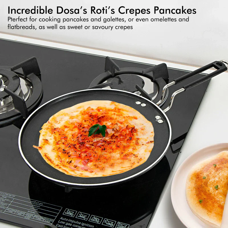 Royalford RF7460 27cm Aluminium Smart Tawa | Non-Stick Coating | Heat Resistant Handle | Low Oil Cooking | Flat Pan for Dosa, Roti , Pancake, Gas & Electric Use - Image 4