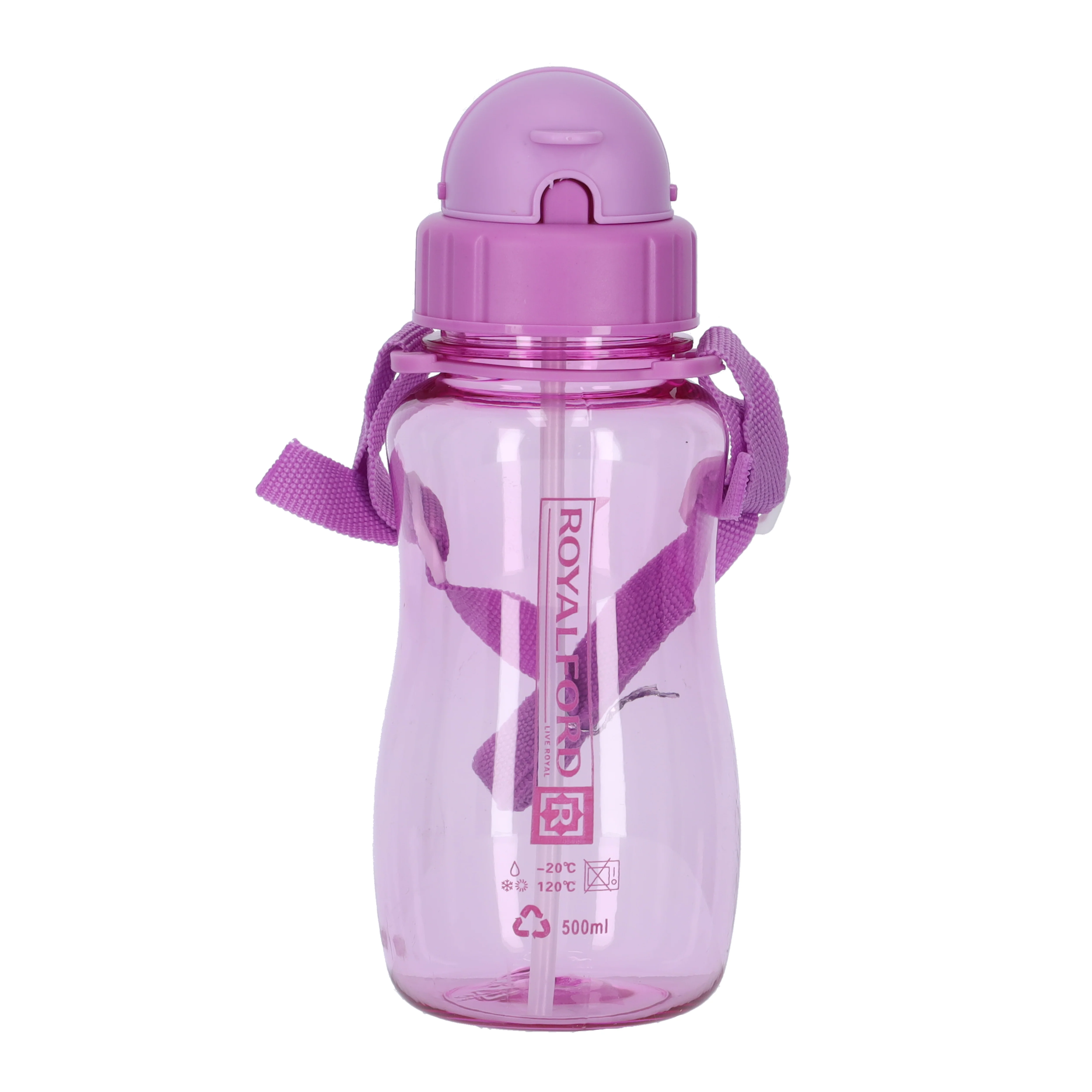 Royalford RF7581PP 500ml Water Bottle | BPA-Free Lightweight Polymer Leak-Proof Drinking Bottle with Carry Strap | Perfect for School, Travel, Kids Daily Hydration Use