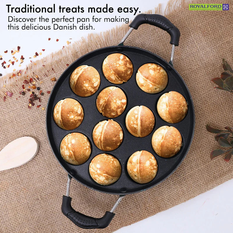 Royalford RF8381 12 Pits Non-Stick Paniyarakkal Appam Pan | 21cm Die-Cast Aluminium |  3-Layer Durable Coating | Heat-Resistant Handles | Suitable For Daily  Use - Image 5