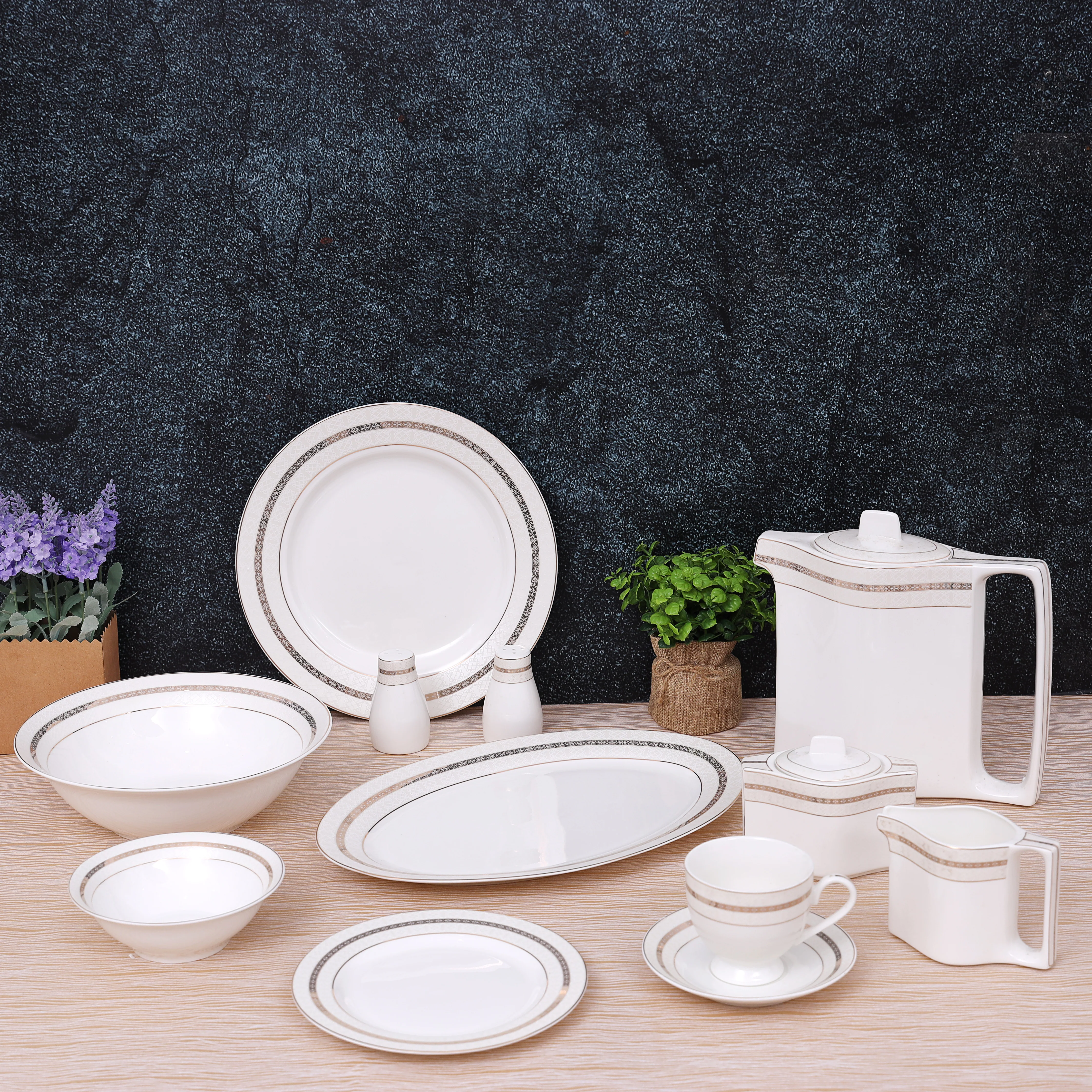 Royalford RF8396 Premium New Bone China 47-Piece Elegant Dinner Set|  Chip-Resistant Build| Gold Rim Design| Luxury Dining Collection for Everyday Meals & Parties - Image 2