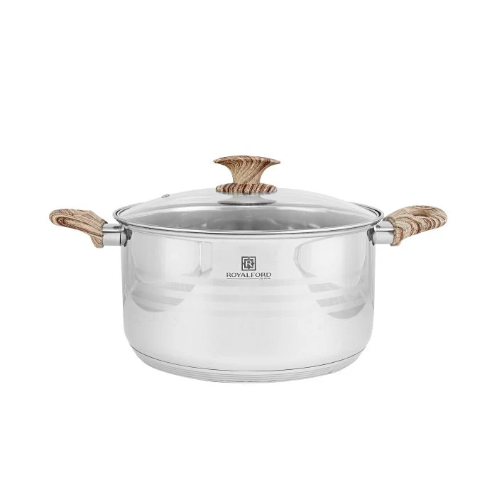 Royalford RF8551 30cm Stainless Steel Casserole with Glass Lid - Durable, High-Quality steel Construction | Non-Stick Dish for Gas, Induction & Ceramic Hobs | Tempered Glass Lid - Image 2