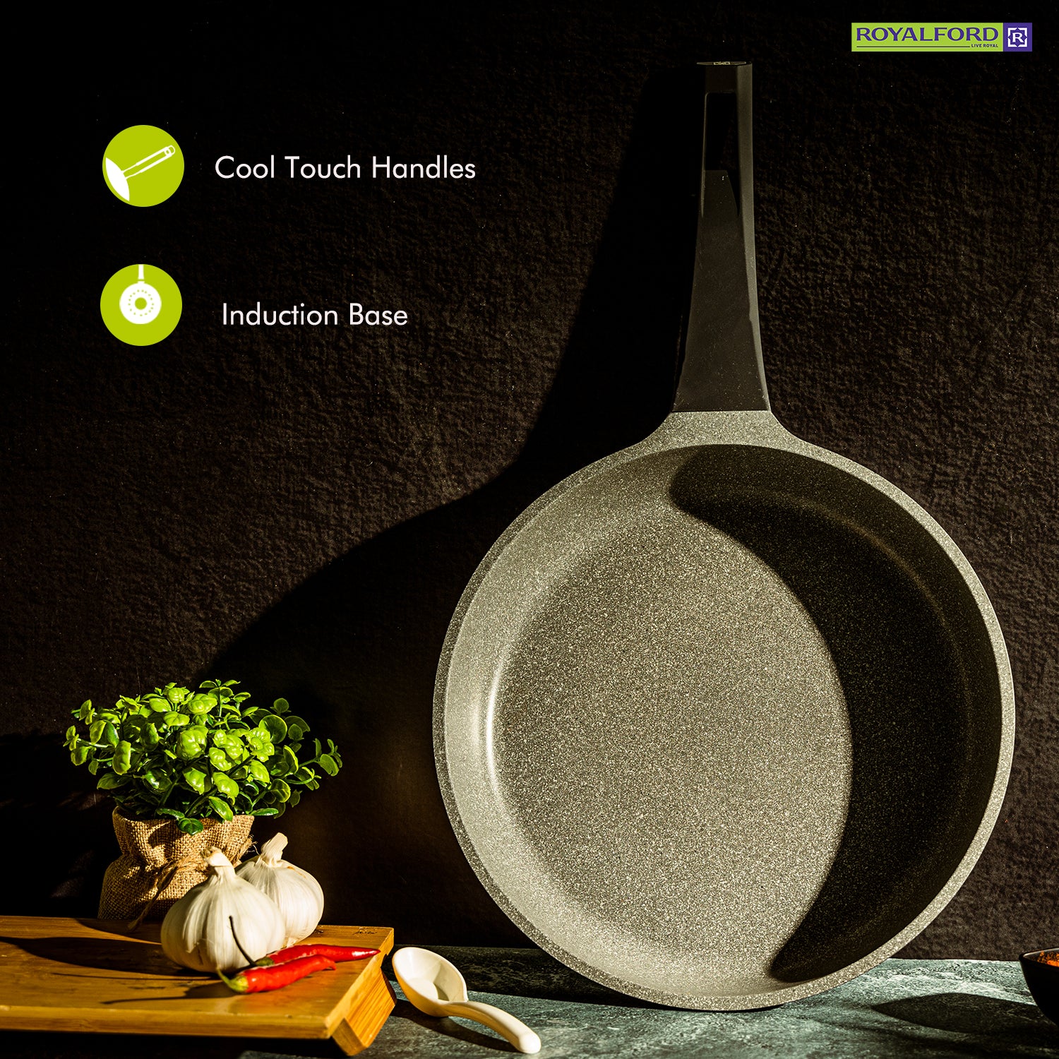 Royalford RF8593 20CM Die Cast Aluminium Fry Pan | Marble Non-Stick Coating | Induction Compatible Bottom | Soft Touch Bakelite Handle | Durable & Dishwasher Safe Pan - Image 4