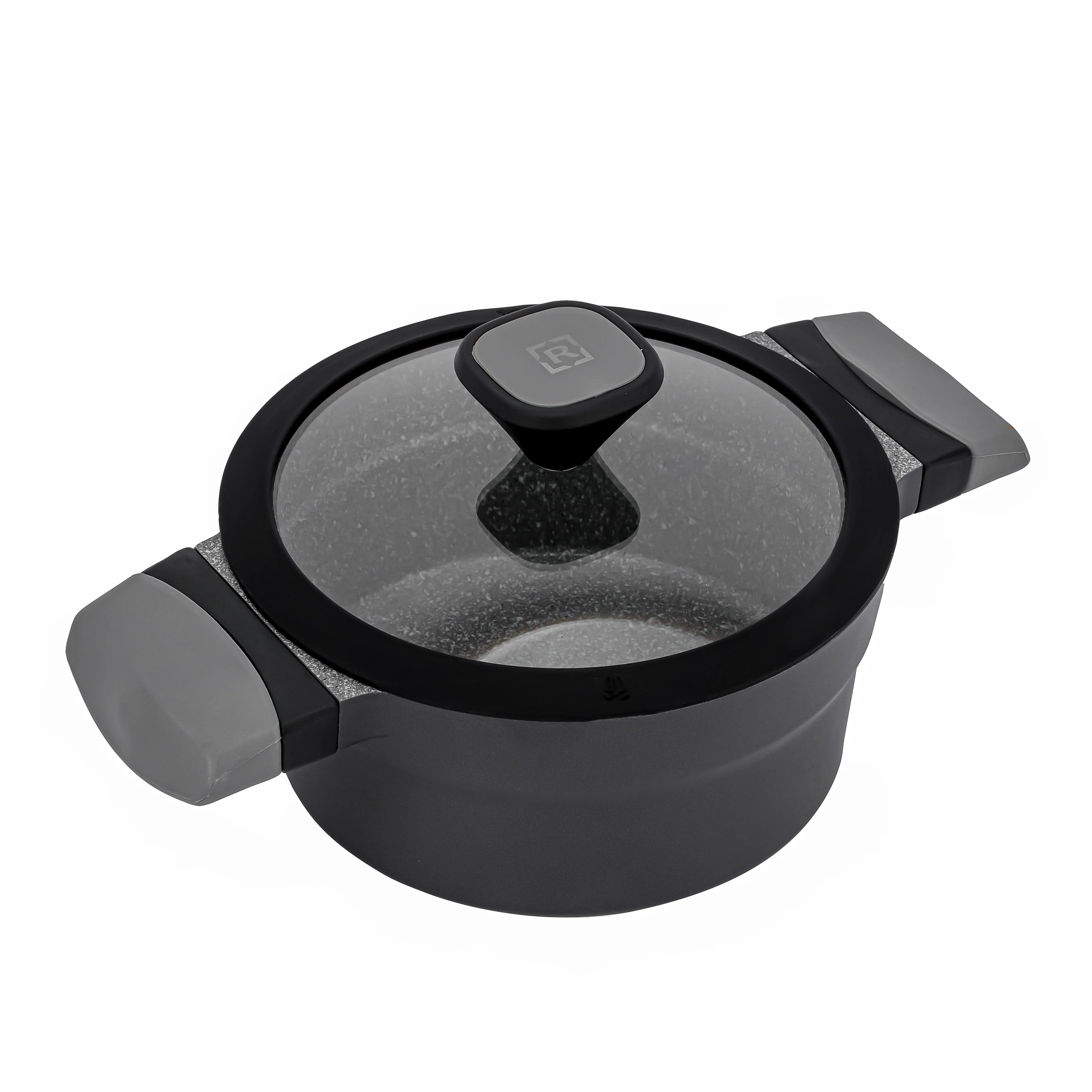 Royalford RF8597 20CM Die Cast Aluminium Casserole | Marble Non-Stick Coating | Glass Lid with Silicone Ring | Induction Bottom & Heat-Resistant Bakelite Handles - Image 3