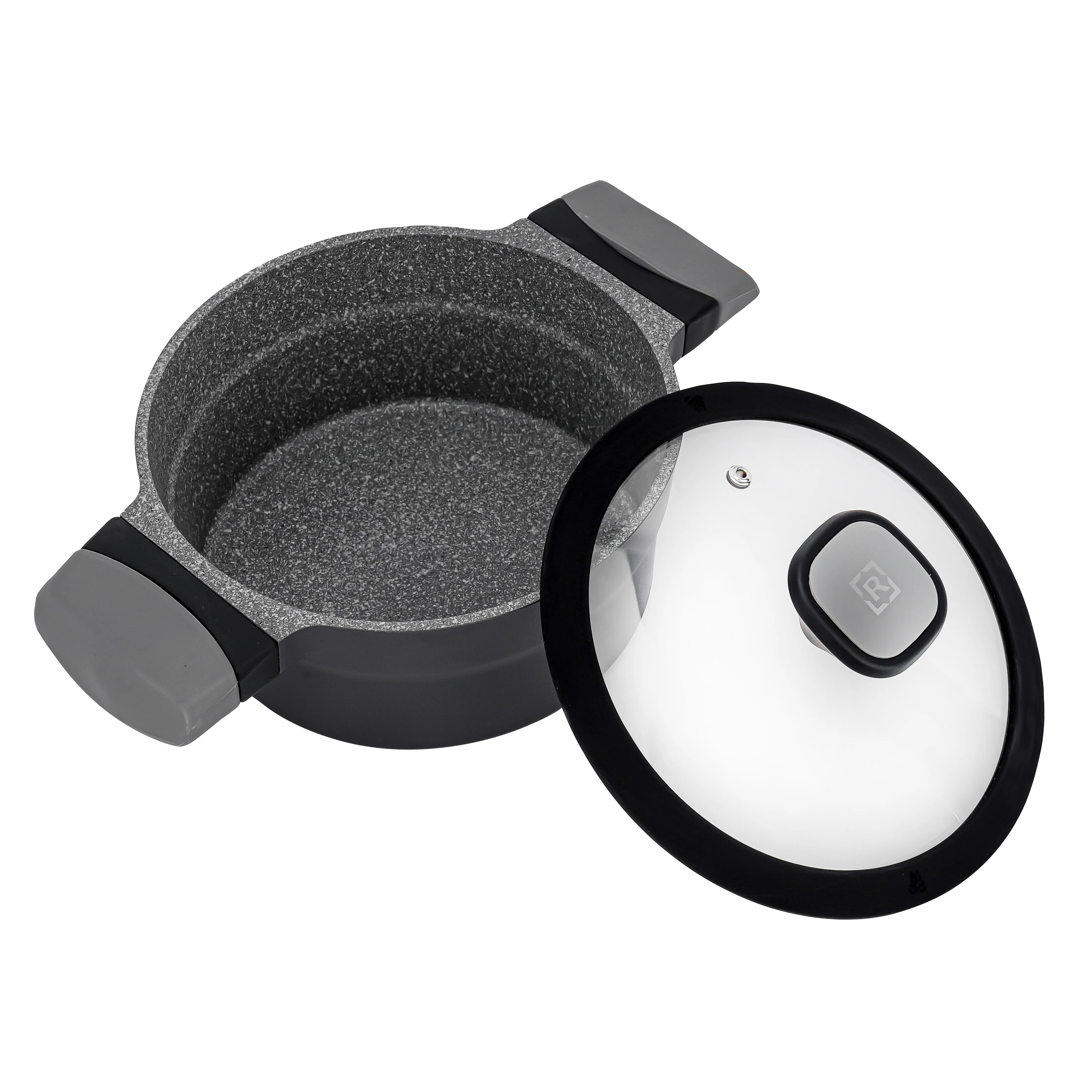 Royalford RF8597 20CM Die Cast Aluminium Casserole | Marble Non-Stick Coating | Glass Lid with Silicone Ring | Induction Bottom & Heat-Resistant Bakelite Handles - Image 4