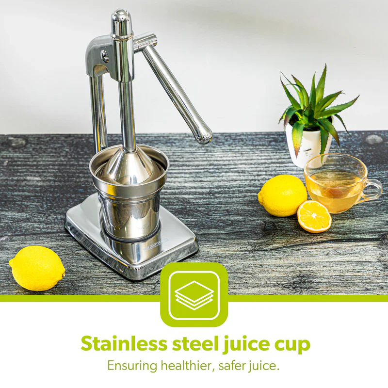 Royalford RF8674 Citrus Juicer | Heavy-Duty Iron Base | Stainless Steel Juice Cup & Strainer | Aluminum Handle Manual Lever Juicer for Smooth & Fresh Extraction - Image 6