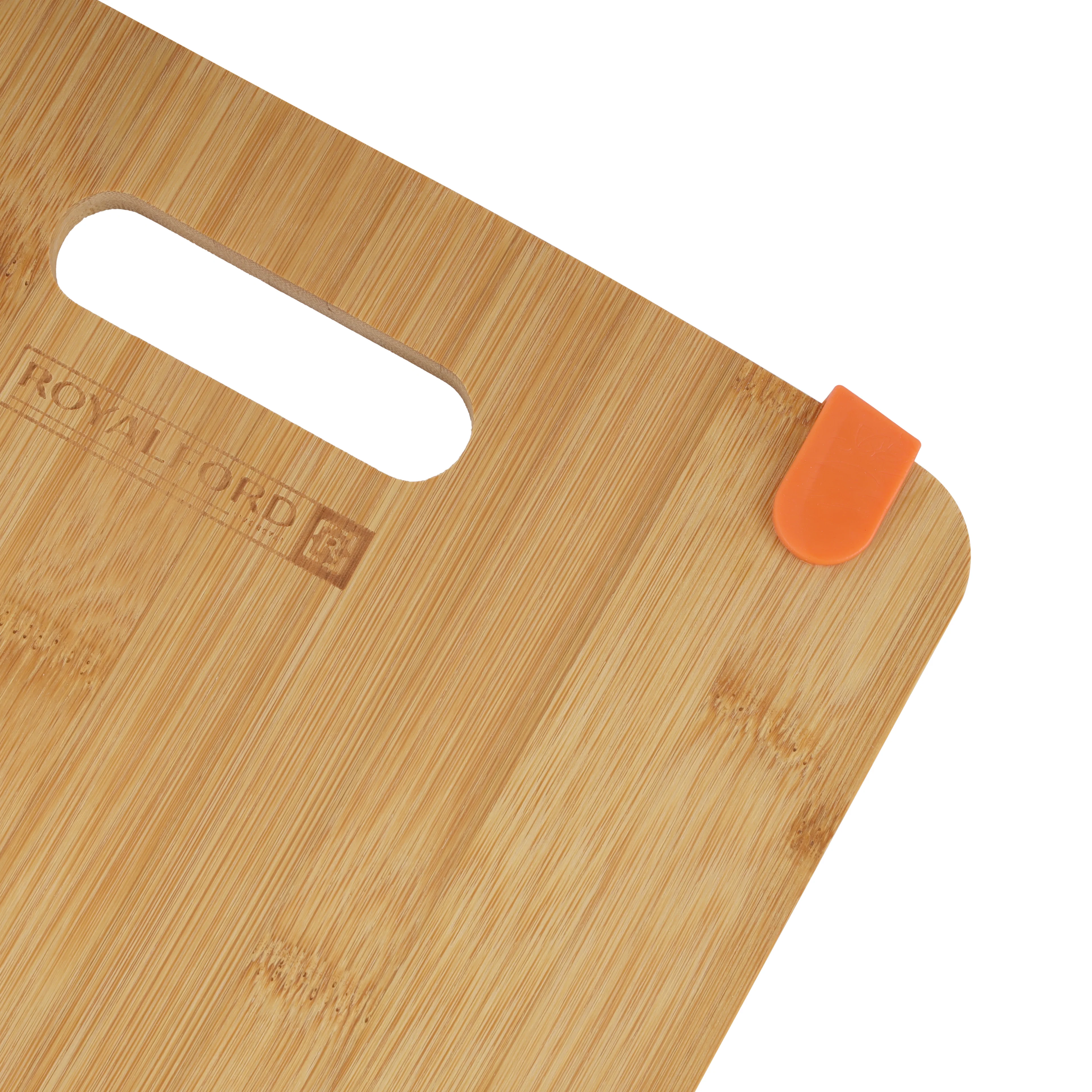 Royalford RF8686 Bamboo Cutting Board | Organic Eco-Friendly Kitchen Chopping Board | Anti-Slip Corners | Built-In Handle & Durable Natural Bamboo for Daily Use - Image 4