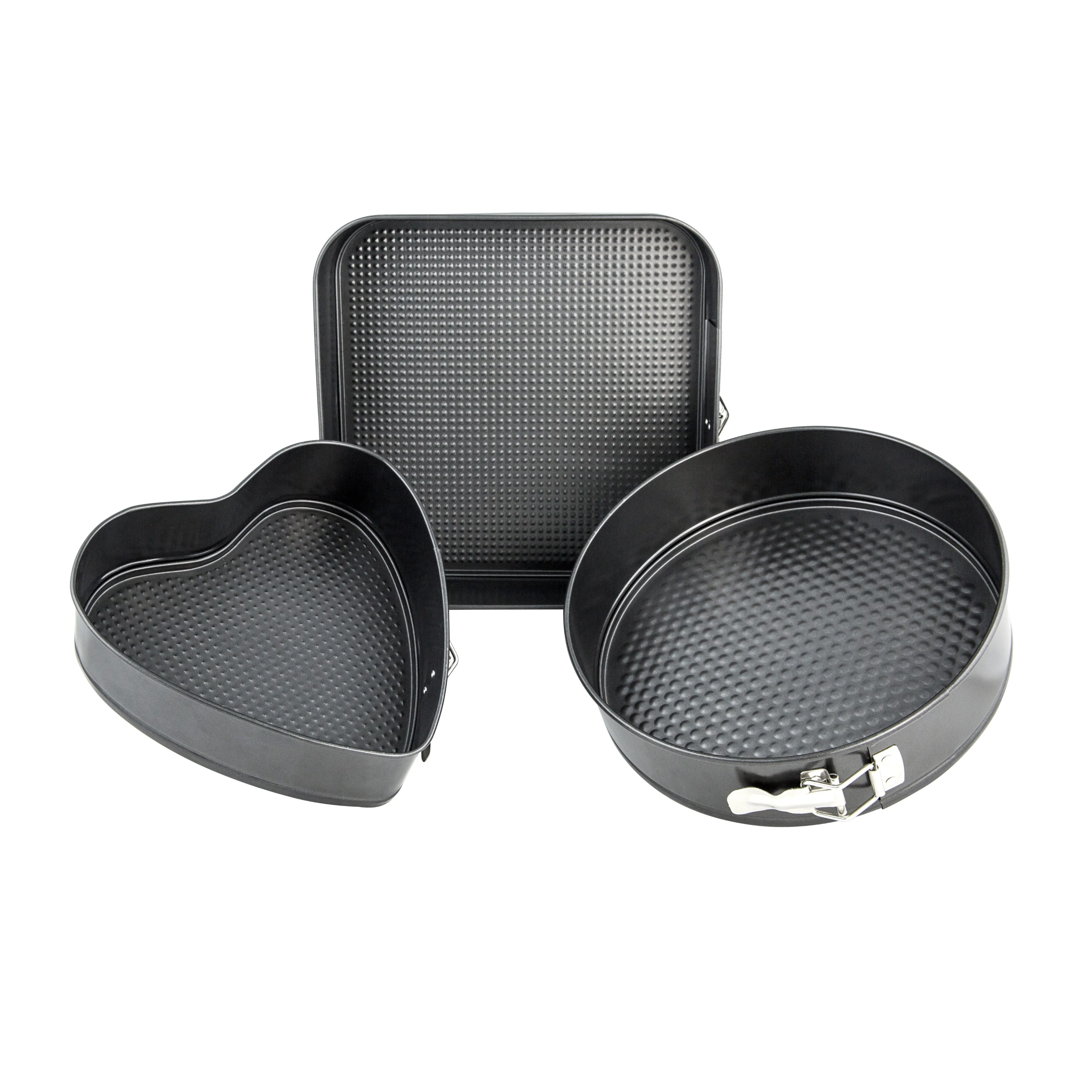 Royalford RF8783 Springform Baking Pan Set |  3PCS Premium Non-Stick Round Heart Square Cake Pans |  Easy Release Buckle|  Oven Safe |  Even Heat Distribution Design - Image 2