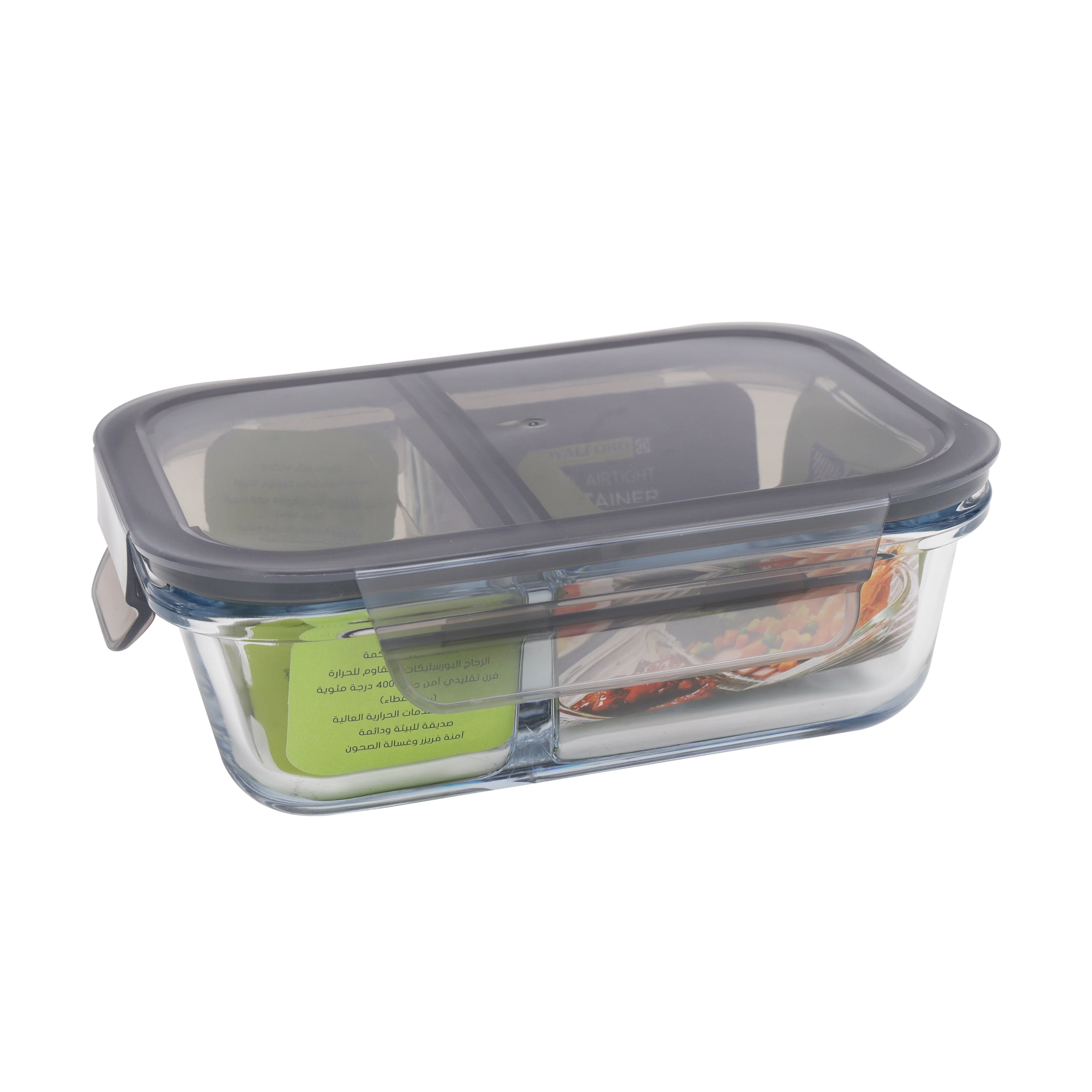 Royalford RF8817 1500ml Borosilicate Glass Airtight Container| Dual Partition| Leak-Proof Food Storage Box| Oven-Safe Meal Prep Glass Jar| Durable & Freshness Lock - Image 4