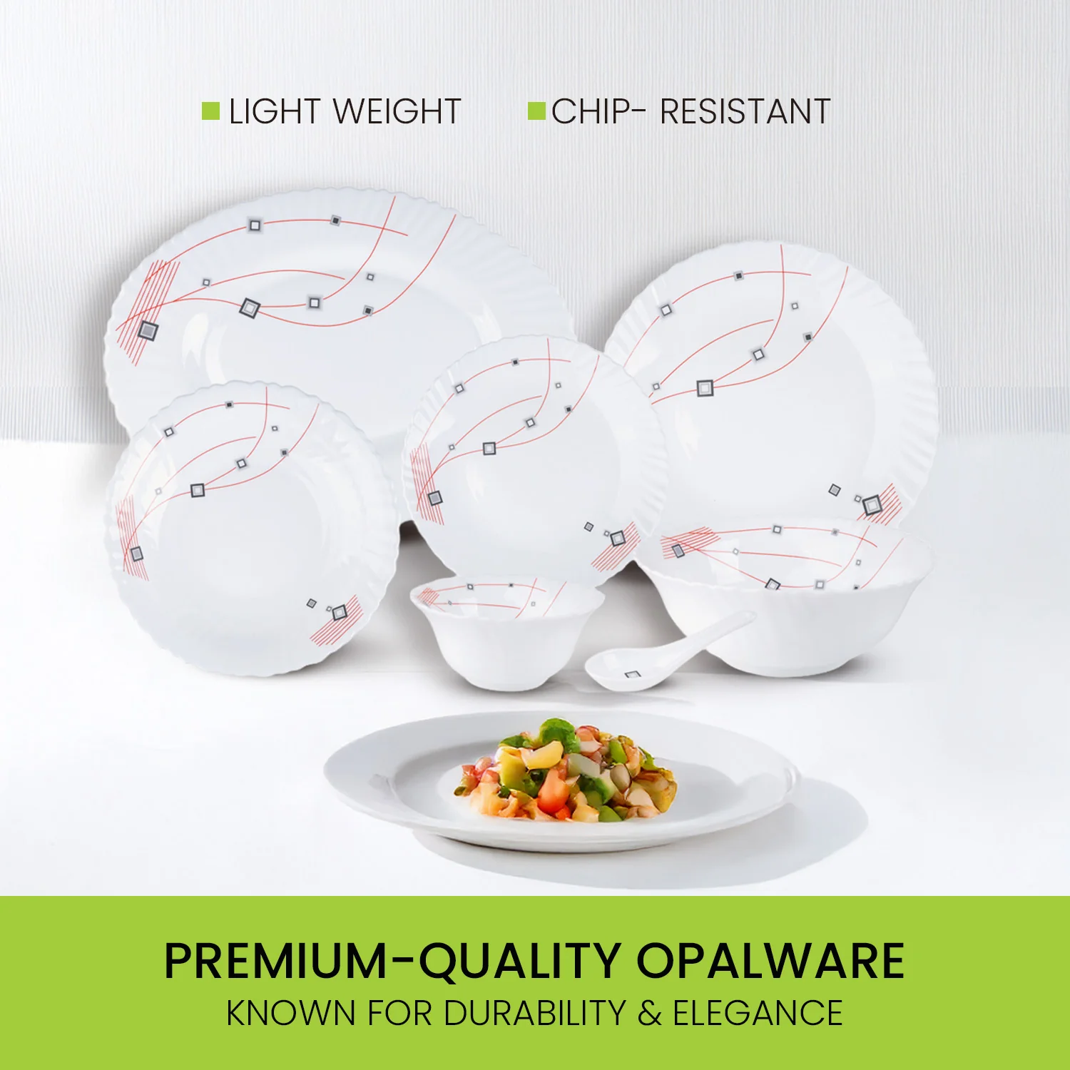 Royalford RF8982 33-Piece Opalware Dinner Set | Premium Durable Tableware | Elegant Modern Design| Microwave Safe| Dishwasher Safe| Freezer Safe|  Perfect for Daily Use - Image 3