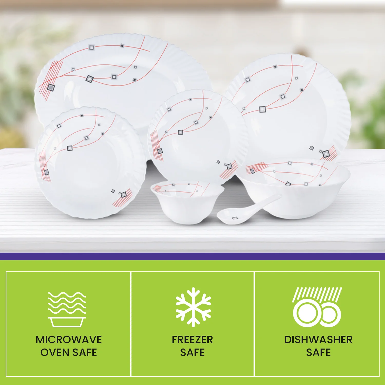Royalford RF8982 33-Piece Opalware Dinner Set | Premium Durable Tableware | Elegant Modern Design| Microwave Safe| Dishwasher Safe| Freezer Safe|  Perfect for Daily Use - Image 4