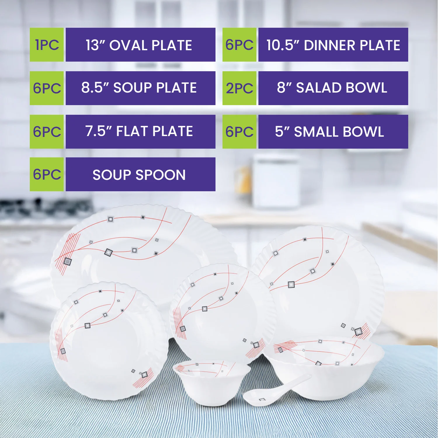 Royalford RF8982 33-Piece Opalware Dinner Set | Premium Durable Tableware | Elegant Modern Design| Microwave Safe| Dishwasher Safe| Freezer Safe|  Perfect for Daily Use - Image 5