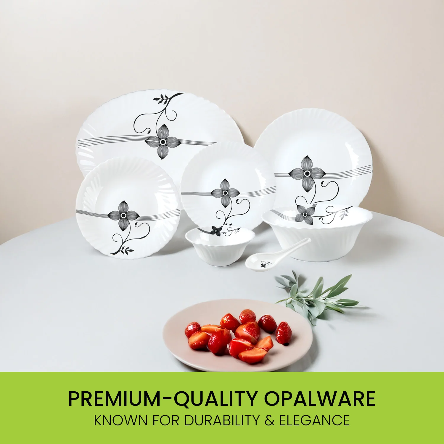 Royalford RF8983 33-Piece Opalware Dinner Set |Elegant Floral Tableware | Premium Durable Opal Glass | Lightweight Design |Dishwasher Safe, Microwave Safe & Freezer Safe - Image 3