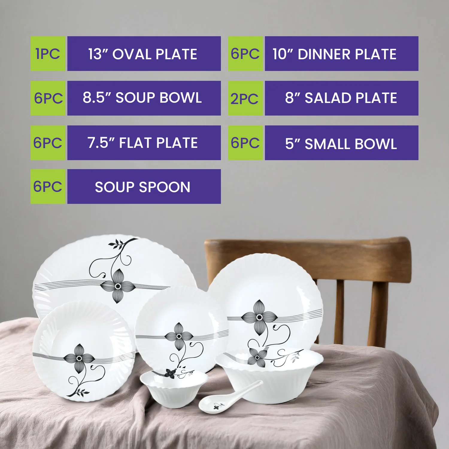 Royalford RF8983 33-Piece Opalware Dinner Set |Elegant Floral Tableware | Premium Durable Opal Glass | Lightweight Design |Dishwasher Safe, Microwave Safe & Freezer Safe - Image 5