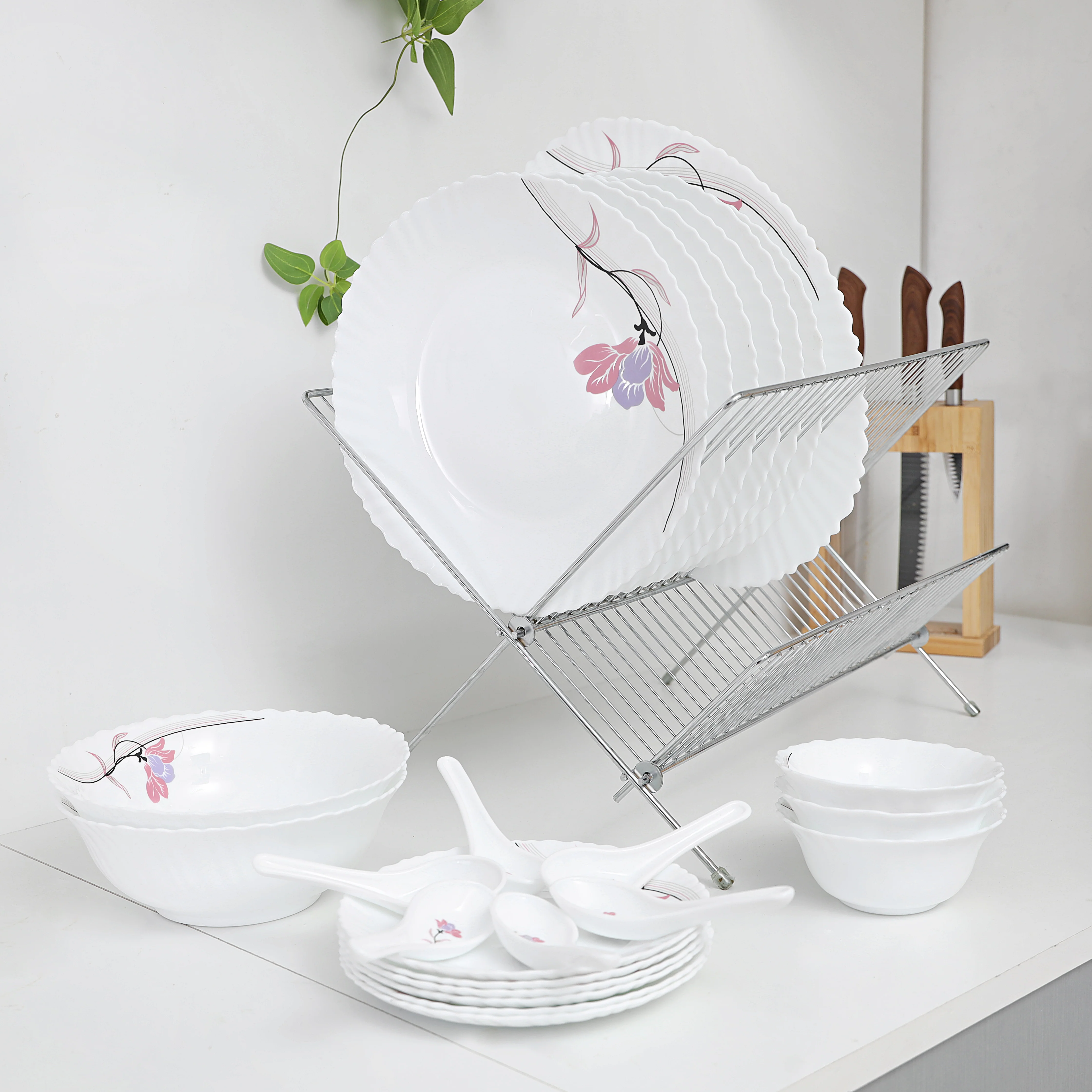 Royalford RF8986 34 Pcs Opalware Dinner Set | Premium Floral Designed Tableware Collection  | Lightweight, Chip-Resistant Plates & Bowls| Durable & Elegant Serveware Set - Image 2