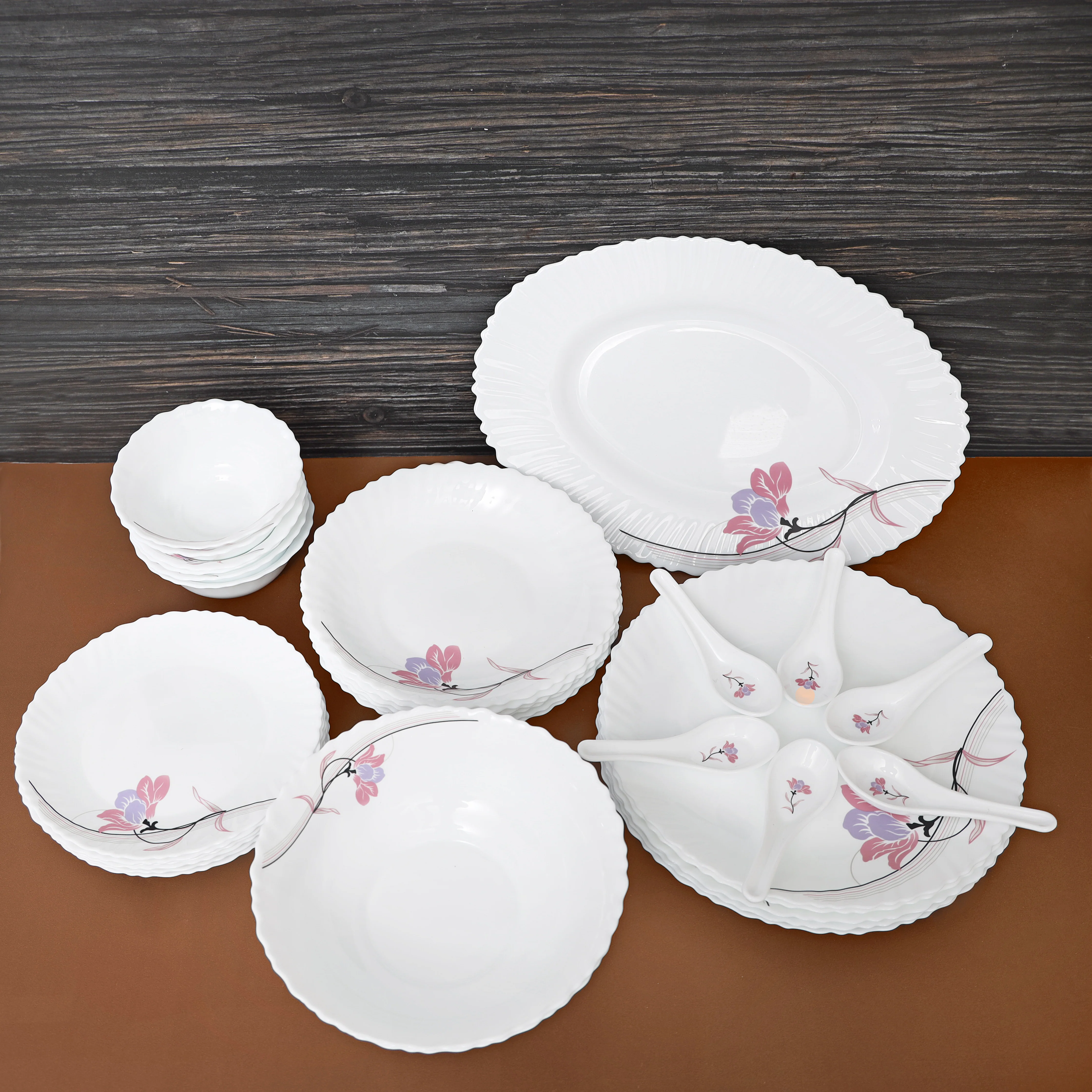 Royalford RF8986 34 Pcs Opalware Dinner Set | Premium Floral Designed Tableware Collection  | Lightweight, Chip-Resistant Plates & Bowls| Durable & Elegant Serveware Set - Image 3