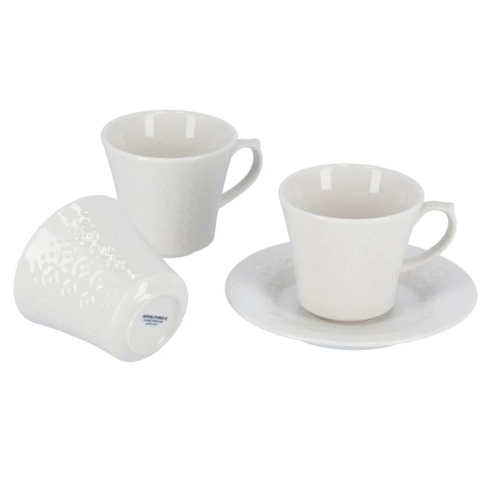 Royalford RF9242 12PCS Porcelain Cup & Saucer Set with Wooden Stand - Ideal for Daily Use - Non-Toxic, Ecologically Tasteless, Smooth Surface, Comfortable Grip and Lightweight - Image 2