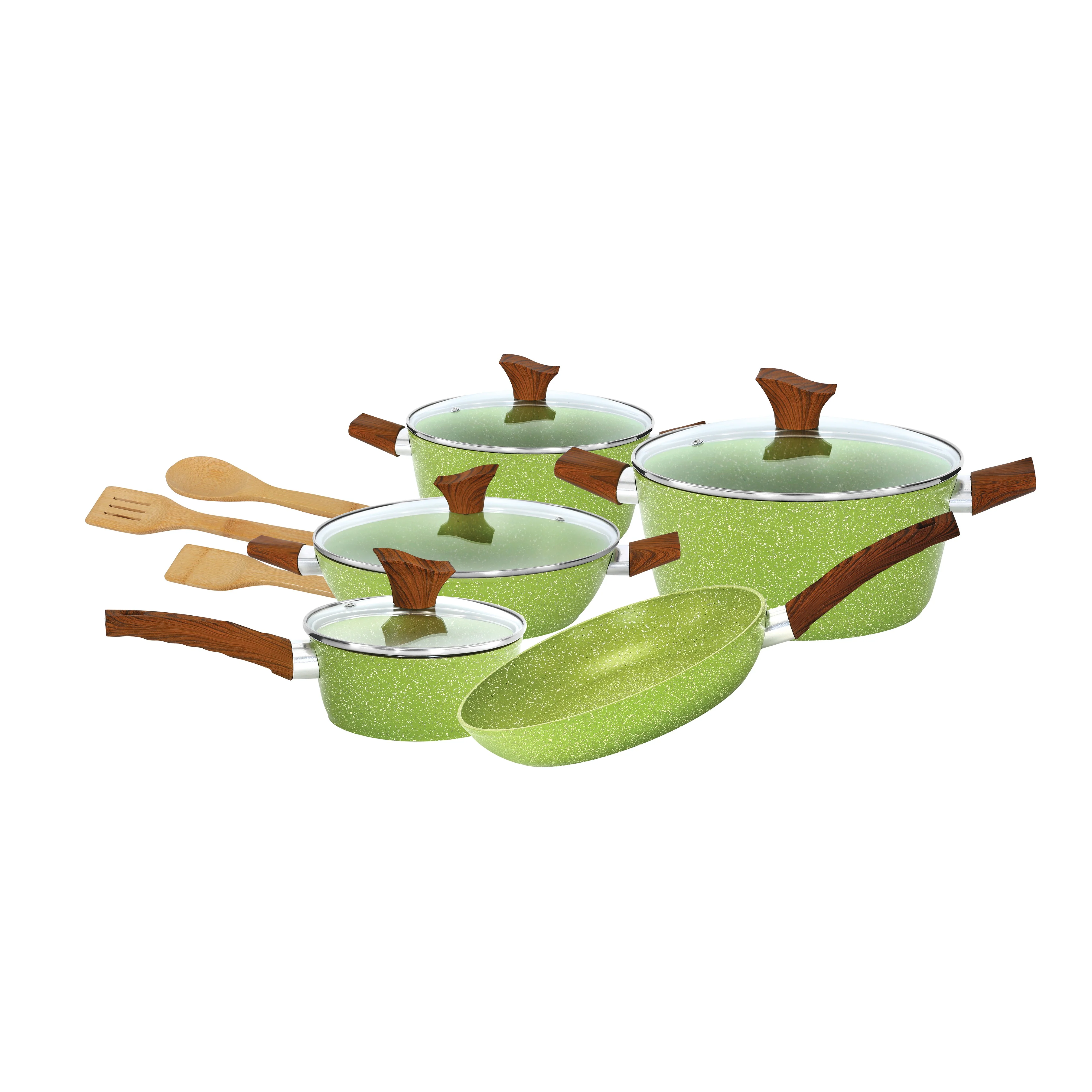 Royalford RF9415 12 Pcs Forged Aluminium Cookware Set | Marble Coated Non-Stick| Induction Base Soft Touch Wood Finish Handles |Suitable for Gas, Electric & Ceramic