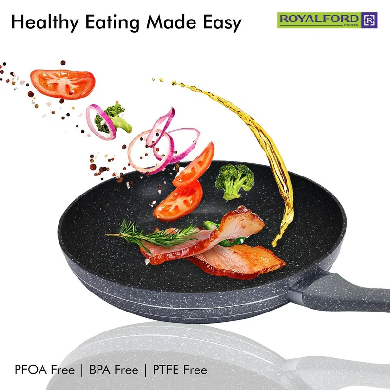 Royalford RF9464 Smart Frypan | Durable Marble Coating | 3.8mm Induction Bottom | Forged Aluminium Body & Soft-Touch Handle | PFOA & PTFE Free | Multi Cooktop Compatible - Image 2
