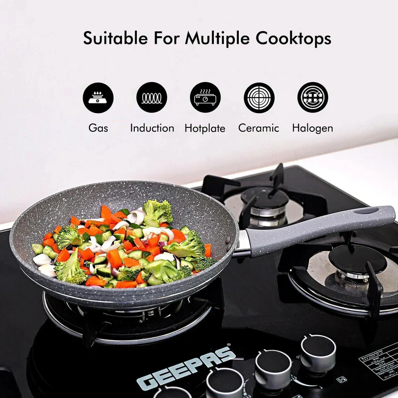 Royalford RF9464 Smart Frypan | Durable Marble Coating | 3.8mm Induction Bottom | Forged Aluminium Body & Soft-Touch Handle | PFOA & PTFE Free | Multi Cooktop Compatible - Image 3